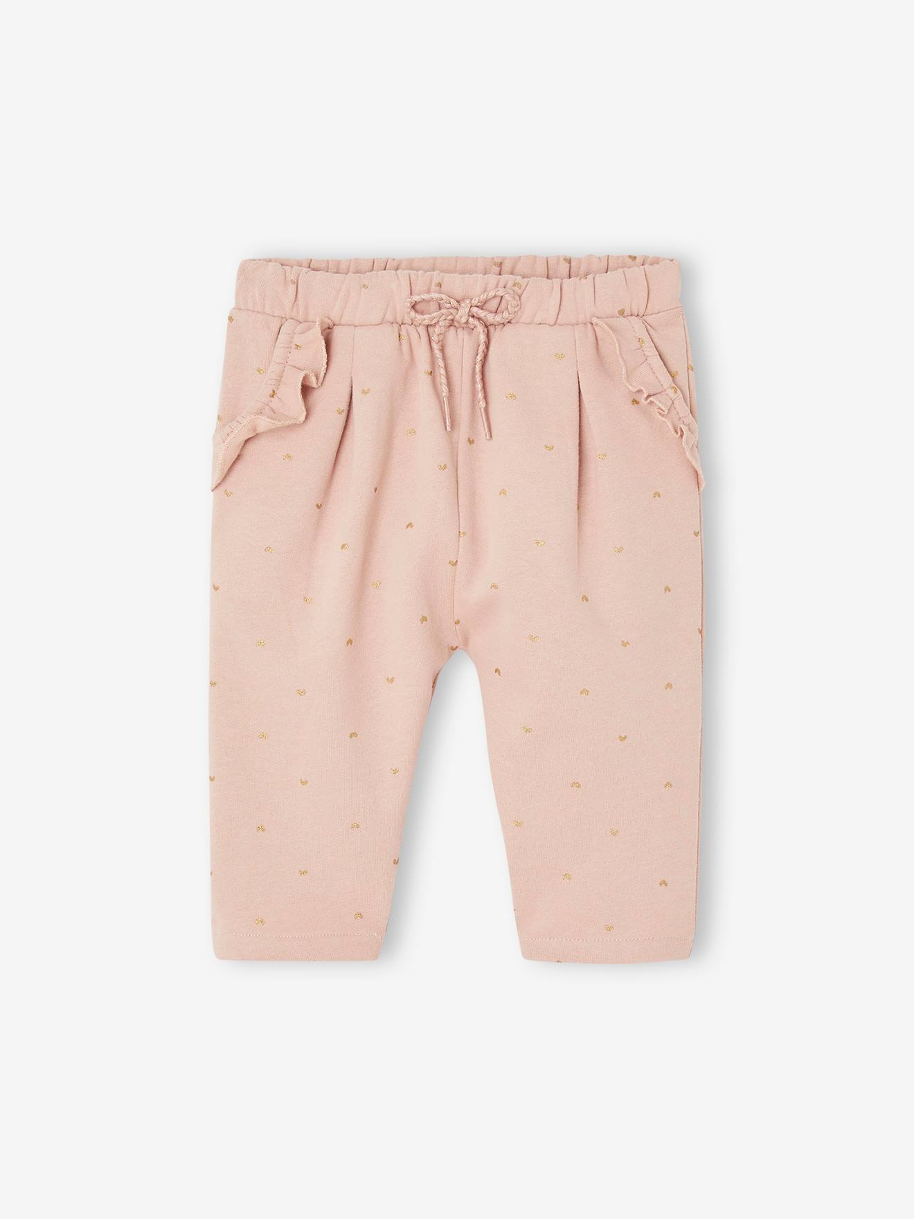 Fleece-pantalon voor meisjesbaby roze (poederkleur)