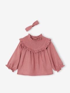 Baby-Babyblouse met smokwerk en bijpassende hoofdband