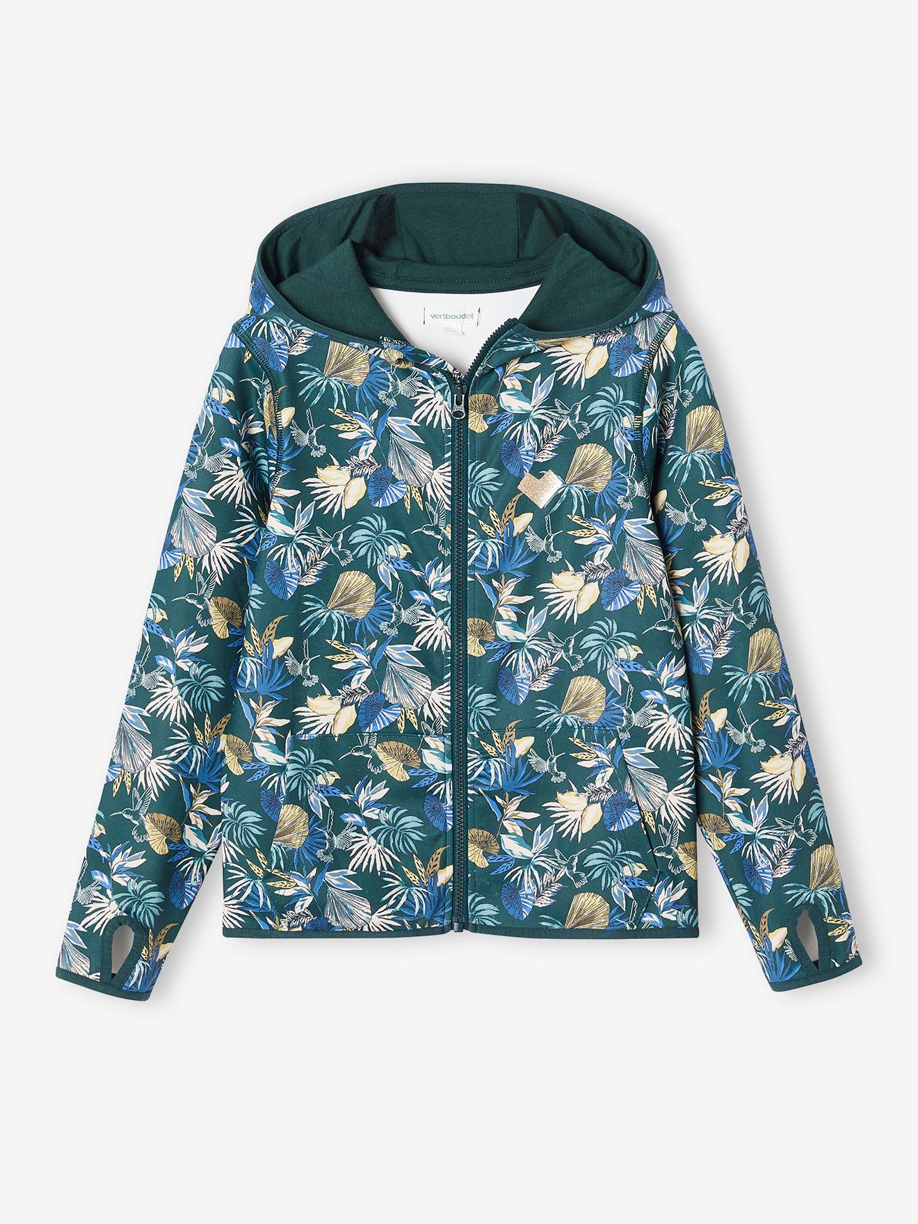 Sport sweatshirt met rits en bloemenprint in technisch materiaal groen, bedrukt