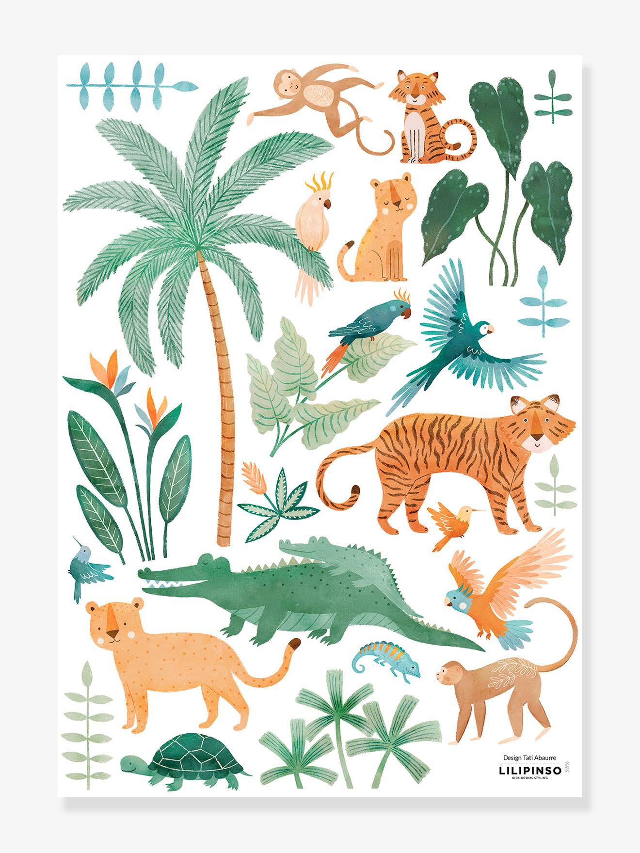 LILIPINSO-stickervel Jungledieren groen