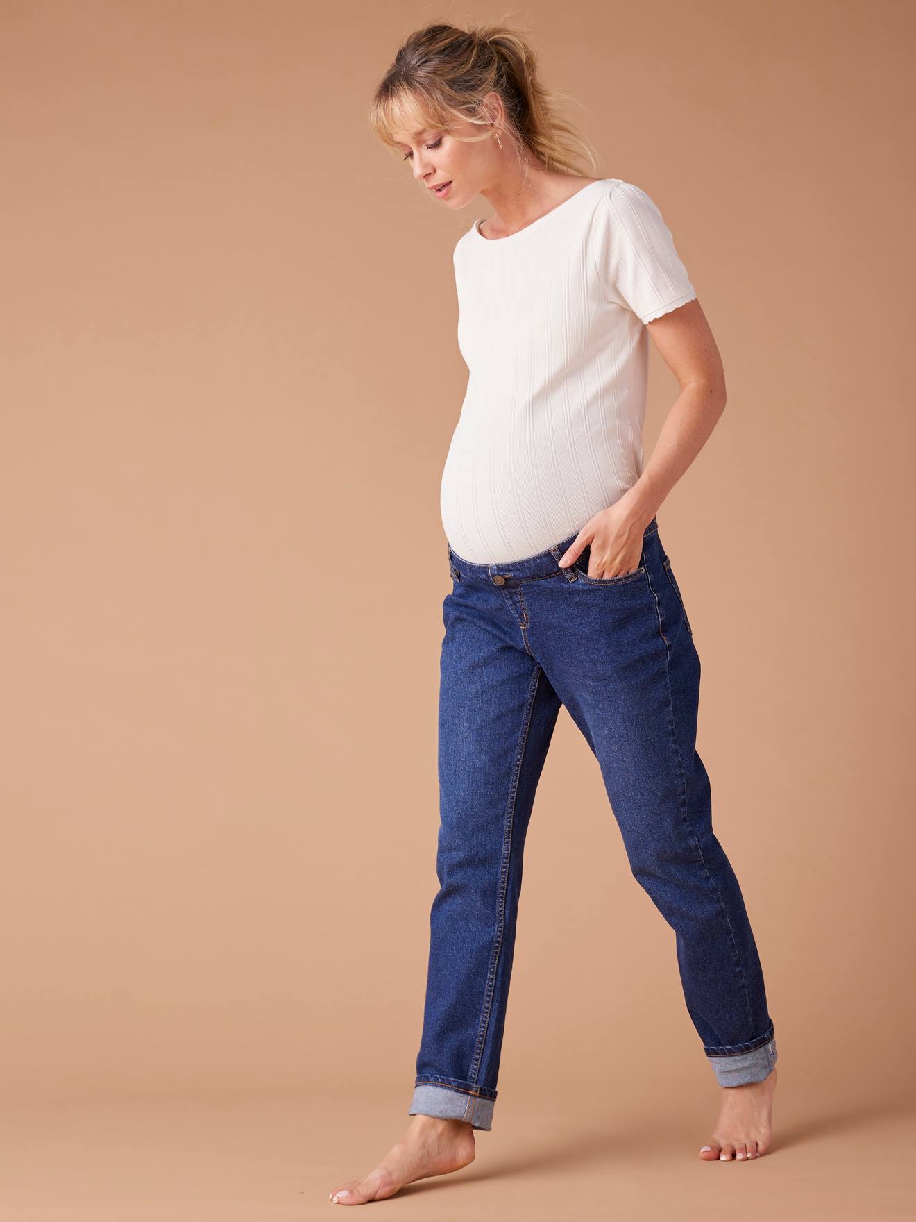 Mom jeans voor zwangere vrouwen met afneembare band ENVIE DE FRAISE donkerblauw