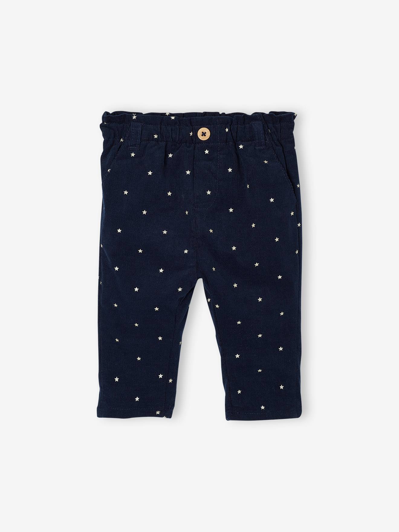 Ribfluwelen paperbag broek voor baby's marineblauw