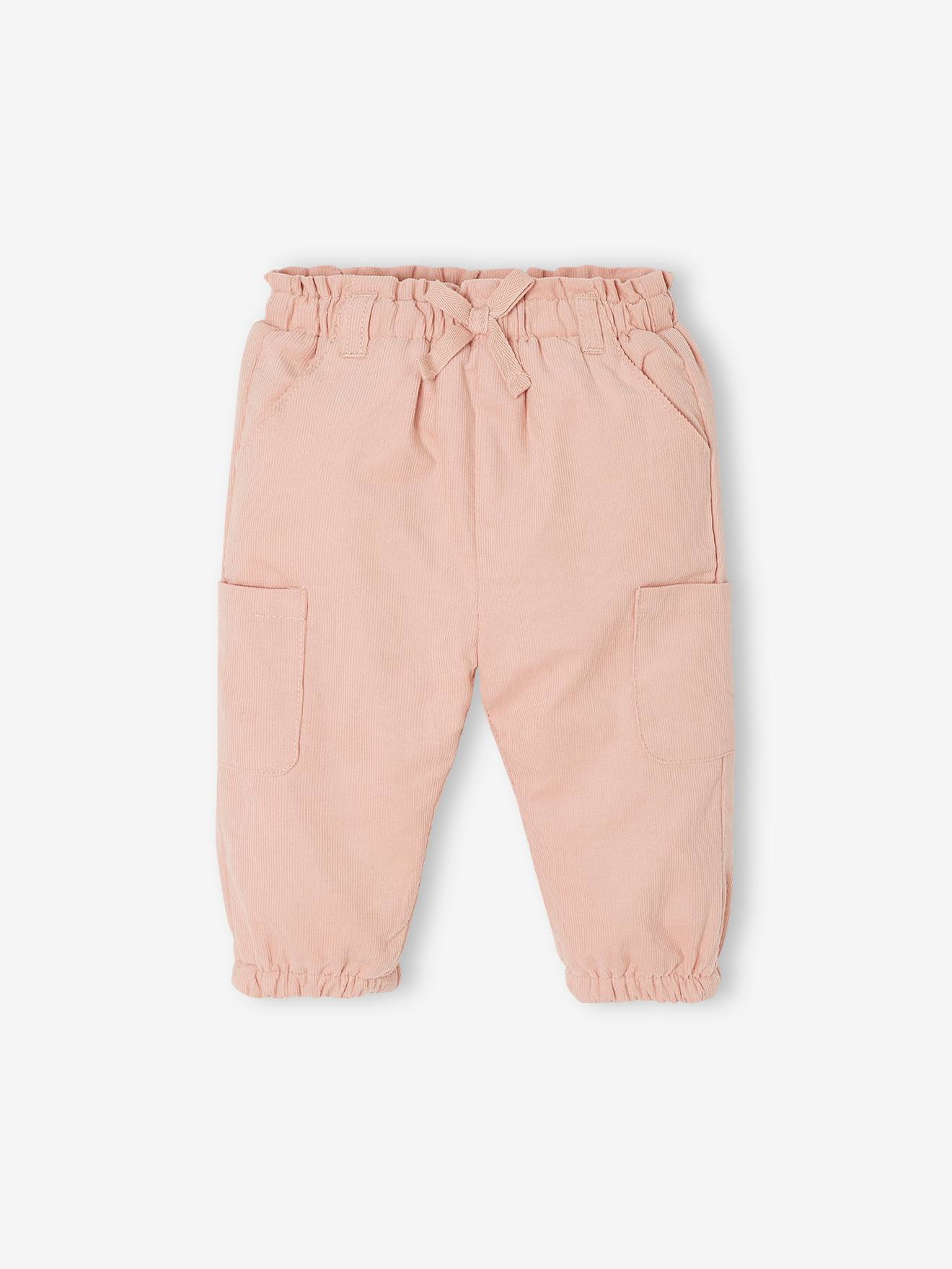 Fluwelen battlebroek met fleece voering voor baby's roze (poederkleur)