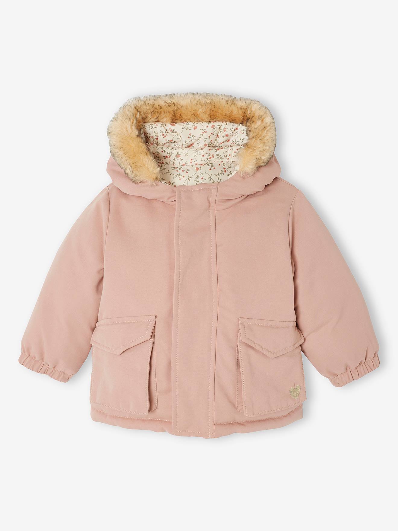 Omkeerbaar donsjack/parka voor baby oudroze