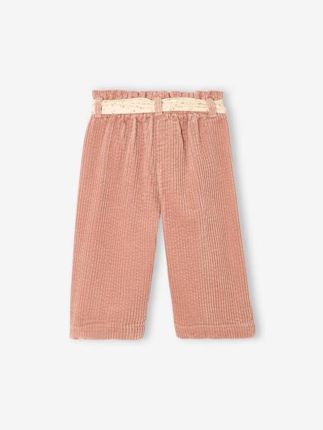 Wijde fluwelen broek met gebloede riem voor baby's oudroze+vanille - vertbaudet enfant 