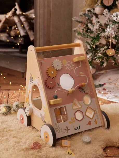 Loopwagen met houten remmen hout+rozen+wit - vertbaudet enfant 