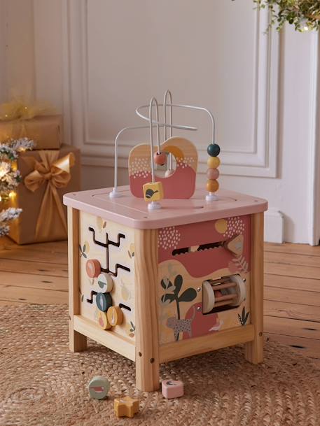 Grote houten activiteitenkubus Beige LOVELY FARM+blauw+roze+rozen+Tanzania - vertbaudet enfant 