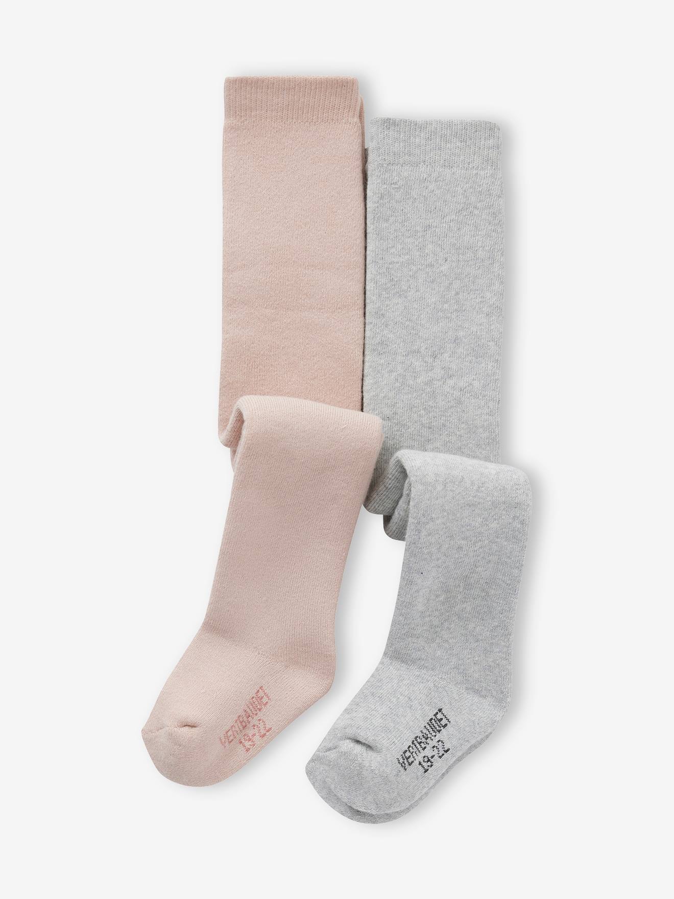 Set van 2 paar maillots voor babymeisjes in behaaglijk bouclettebreisel aan de binnenkant gemêleerd grijs