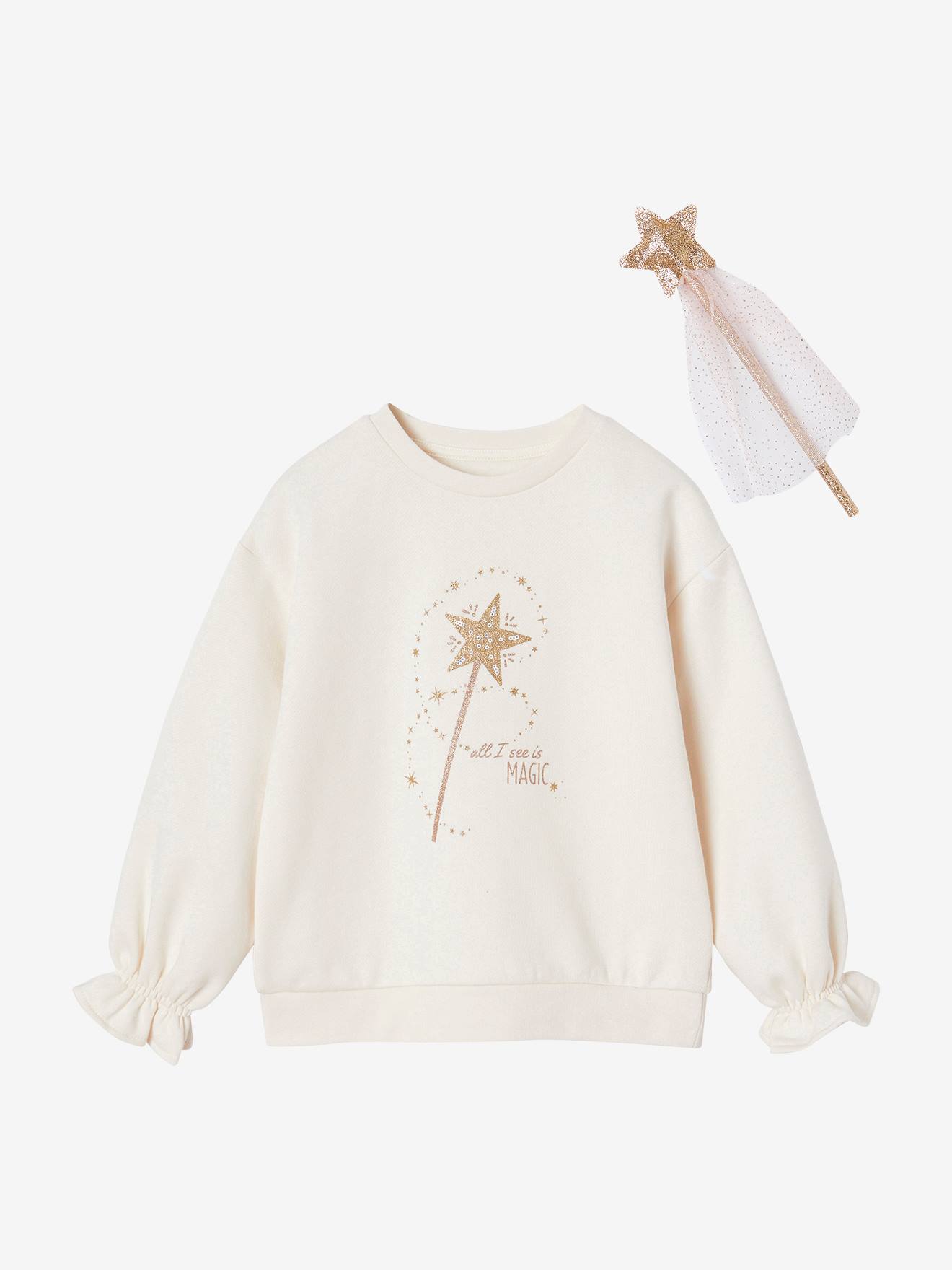 Kerstdoos "magische toverstaf" voor meisjes sweater + toverstaf ecru