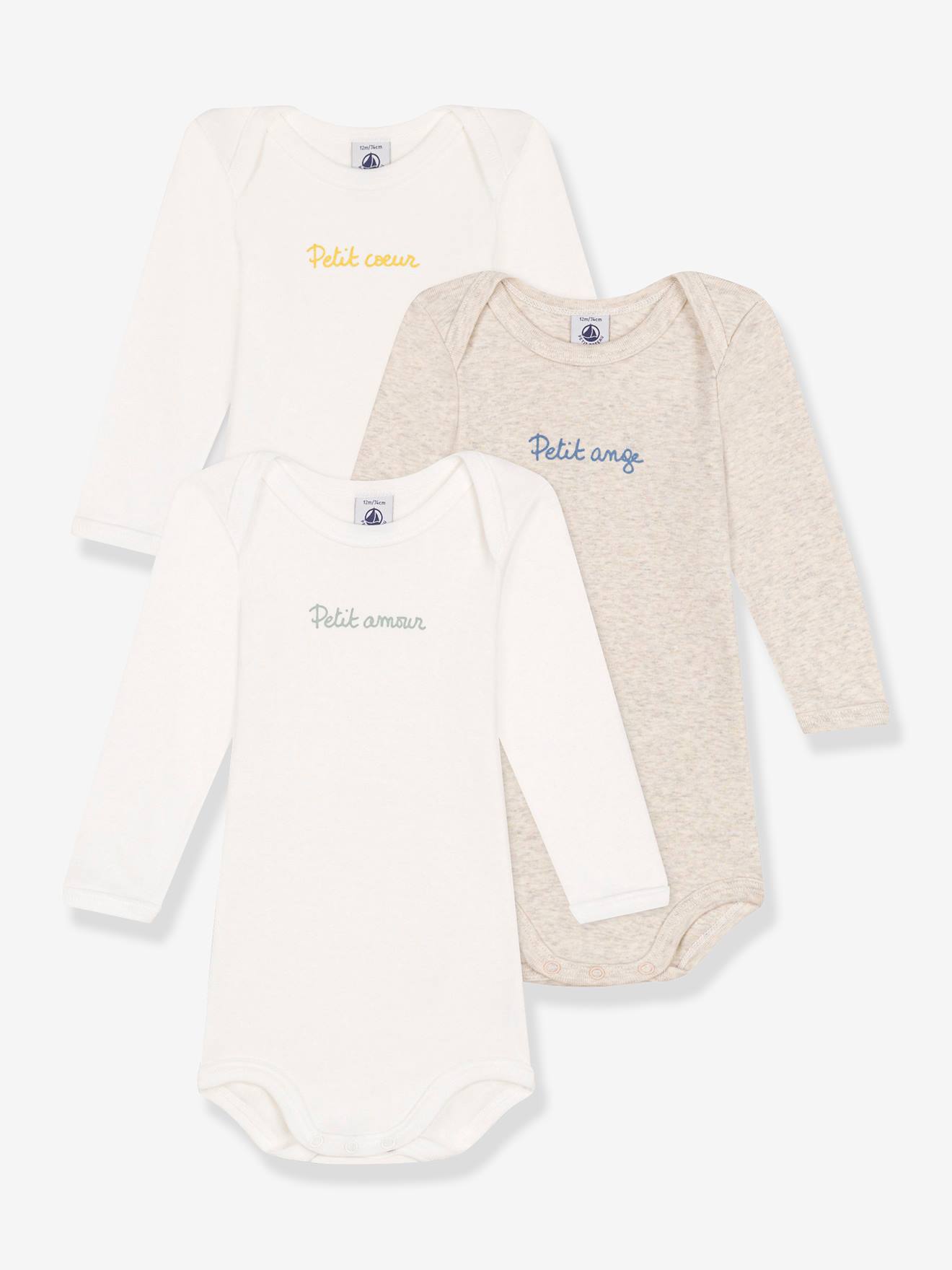 Set van 3 rompers met lange mouwen PETIT BATEAU wit