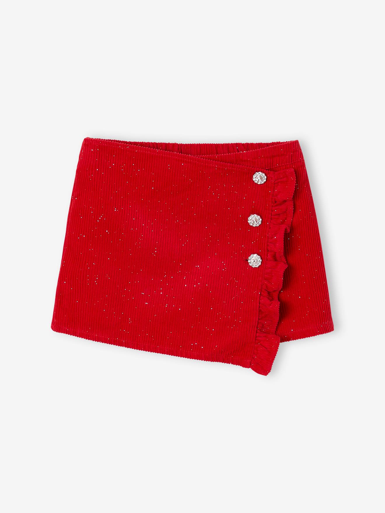 Short-rokje van ribfluweel met wikkeleffect rood