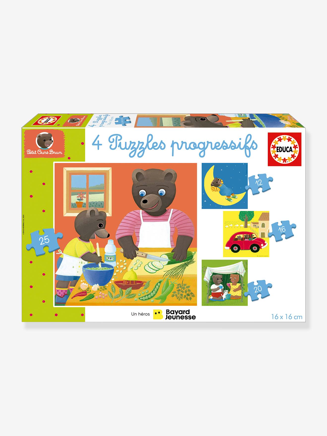 Set van 4 meegroeipuzzels van 15 tot 25 stukjes Petit Ours Brun EDUCA groen