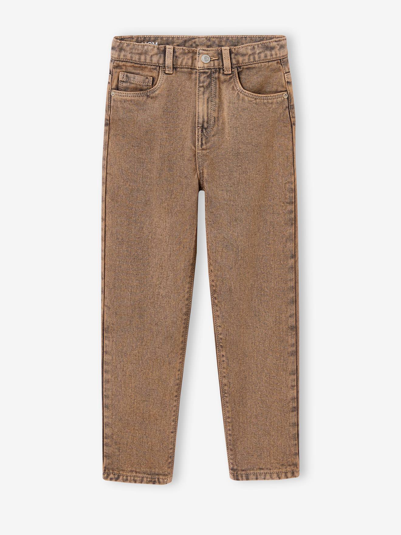 Overgeverfde mom-jeans voor meisjes cappuccino