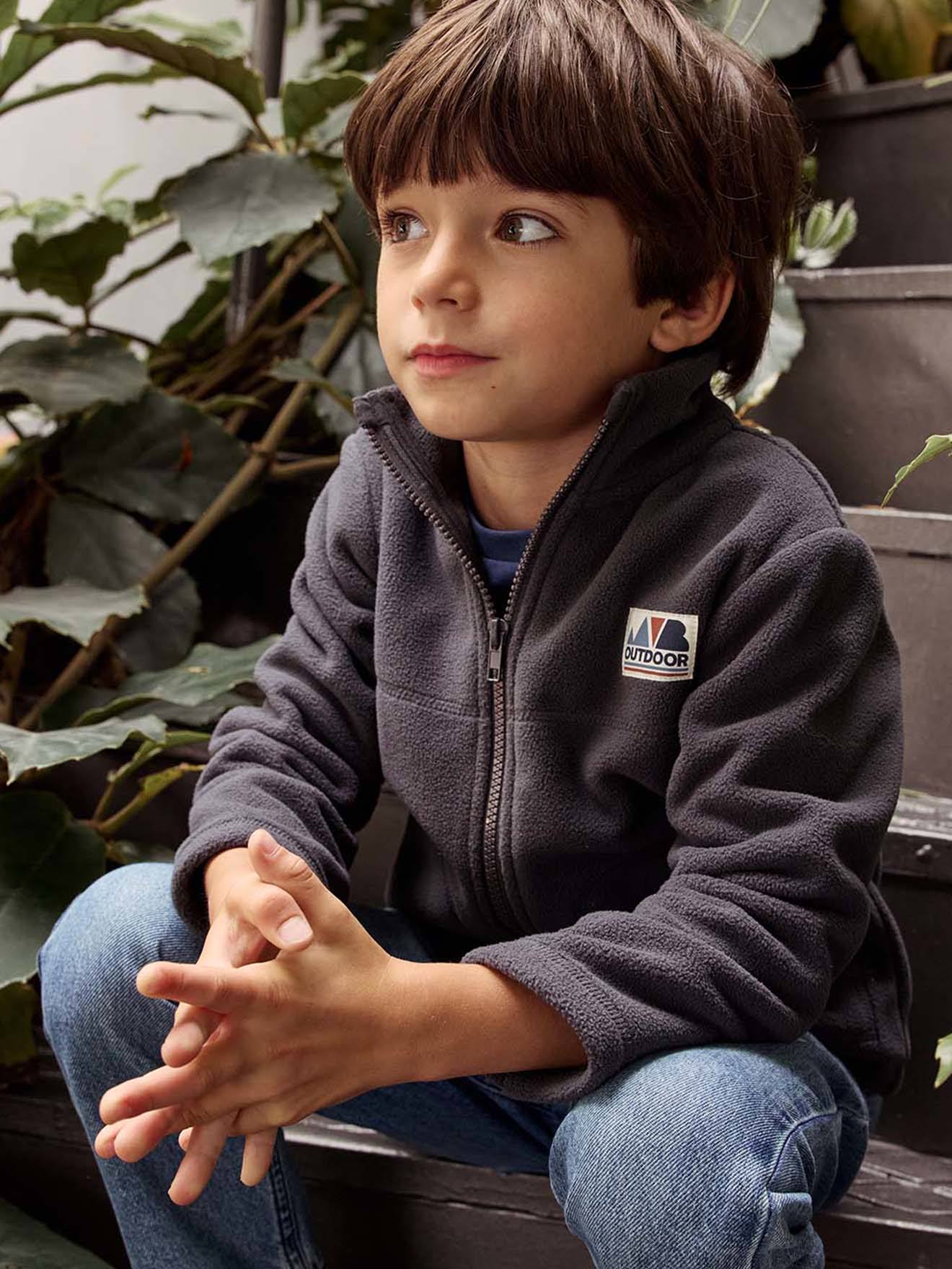 Sweater met ritssluiting voor jongens, in polaire fleece antraciet afbeelding