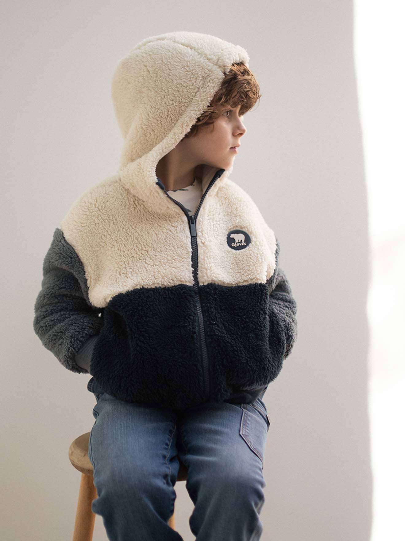 Colorblock jongenshoodie met rits en sherpa leiblauw afbeelding