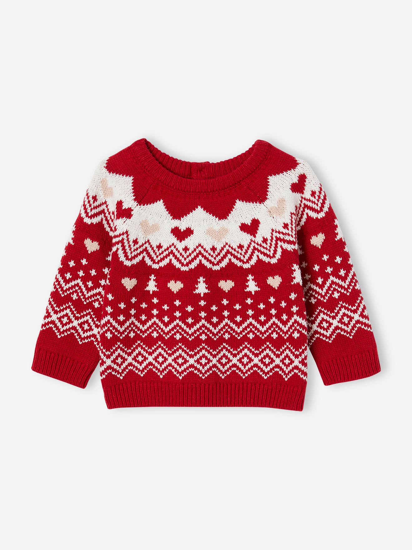 Mädchen Baby Weihnachtspullover aus Jacquardstrick Oeko-Tex rood