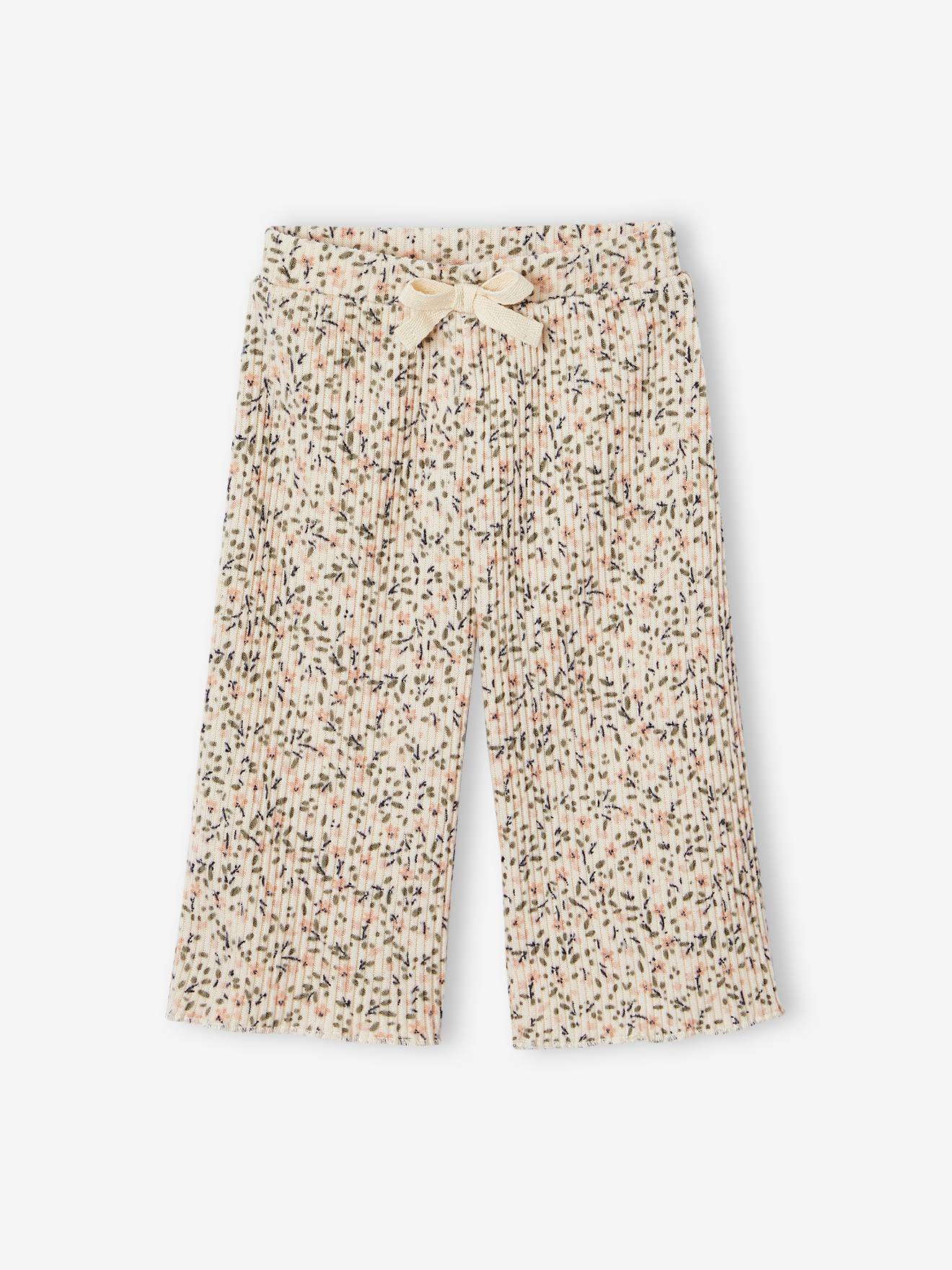 Wijde broek voor babymeisjes met bloemenprint ecru