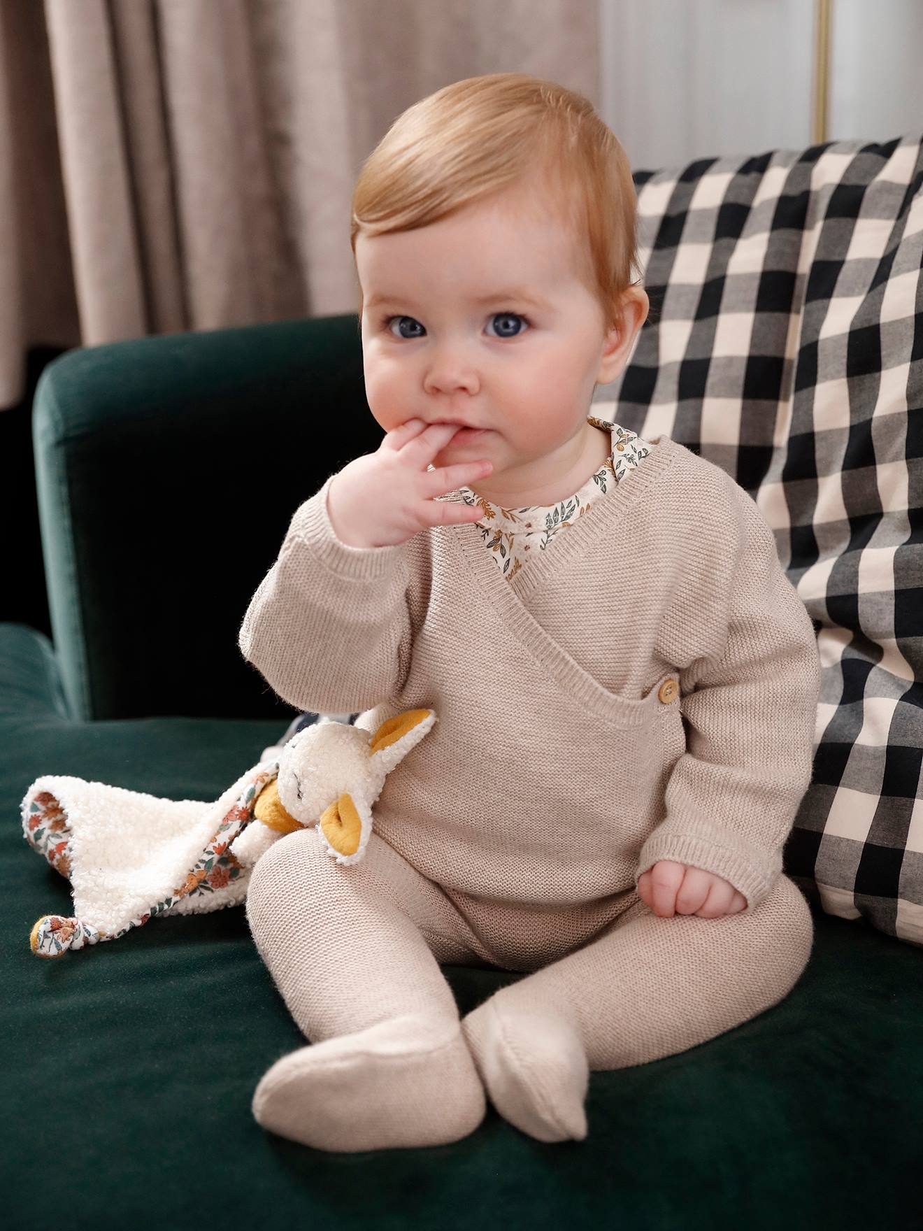 Tricot babybroekje met voetjes katoen/wol gemêleerd beige afbeelding
