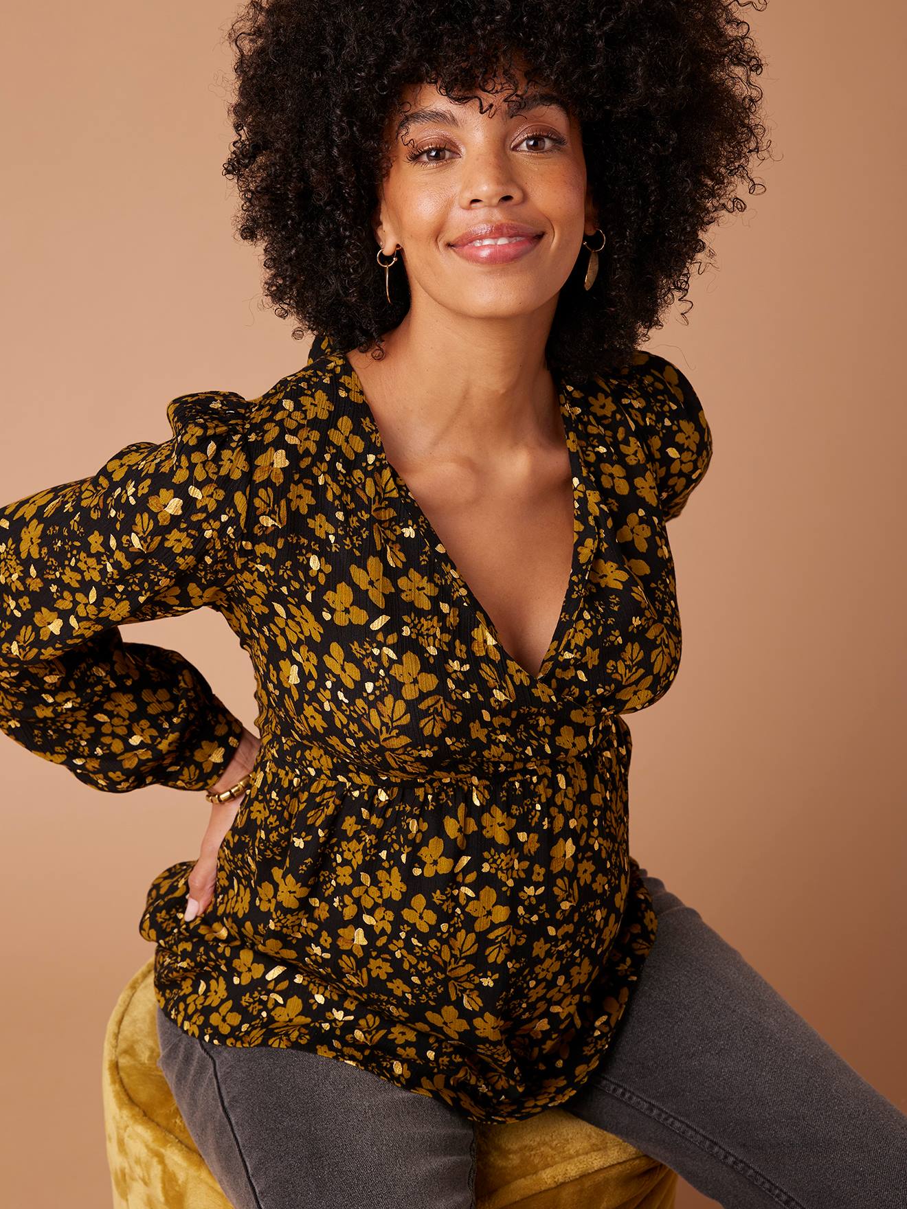 Zwangerschapsblouse met bloemenprint en iriserende details ENVIE DE FRAISE antraciet afbeelding