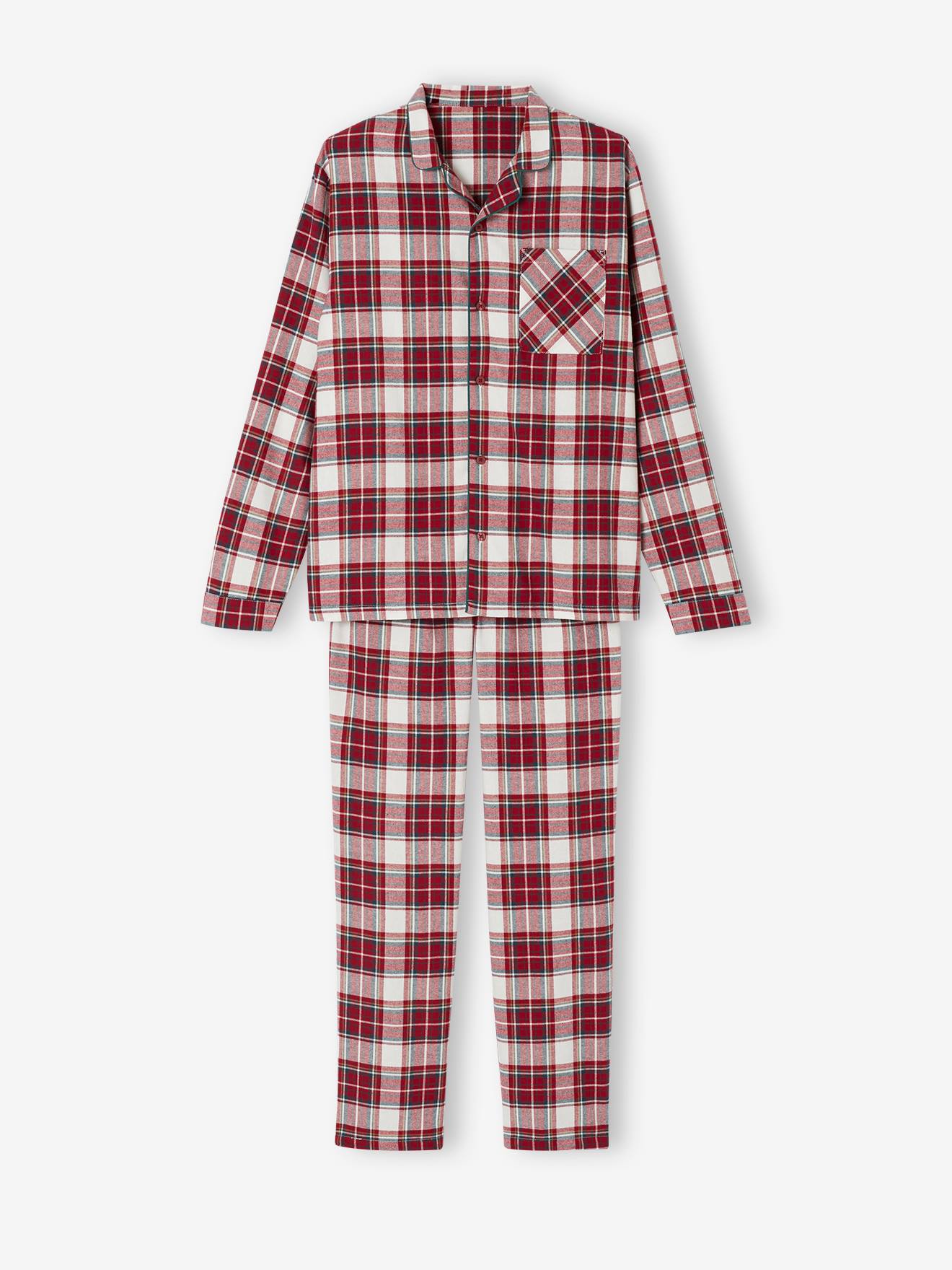 Flanellen kerstpyjama voor heren rood, geruit