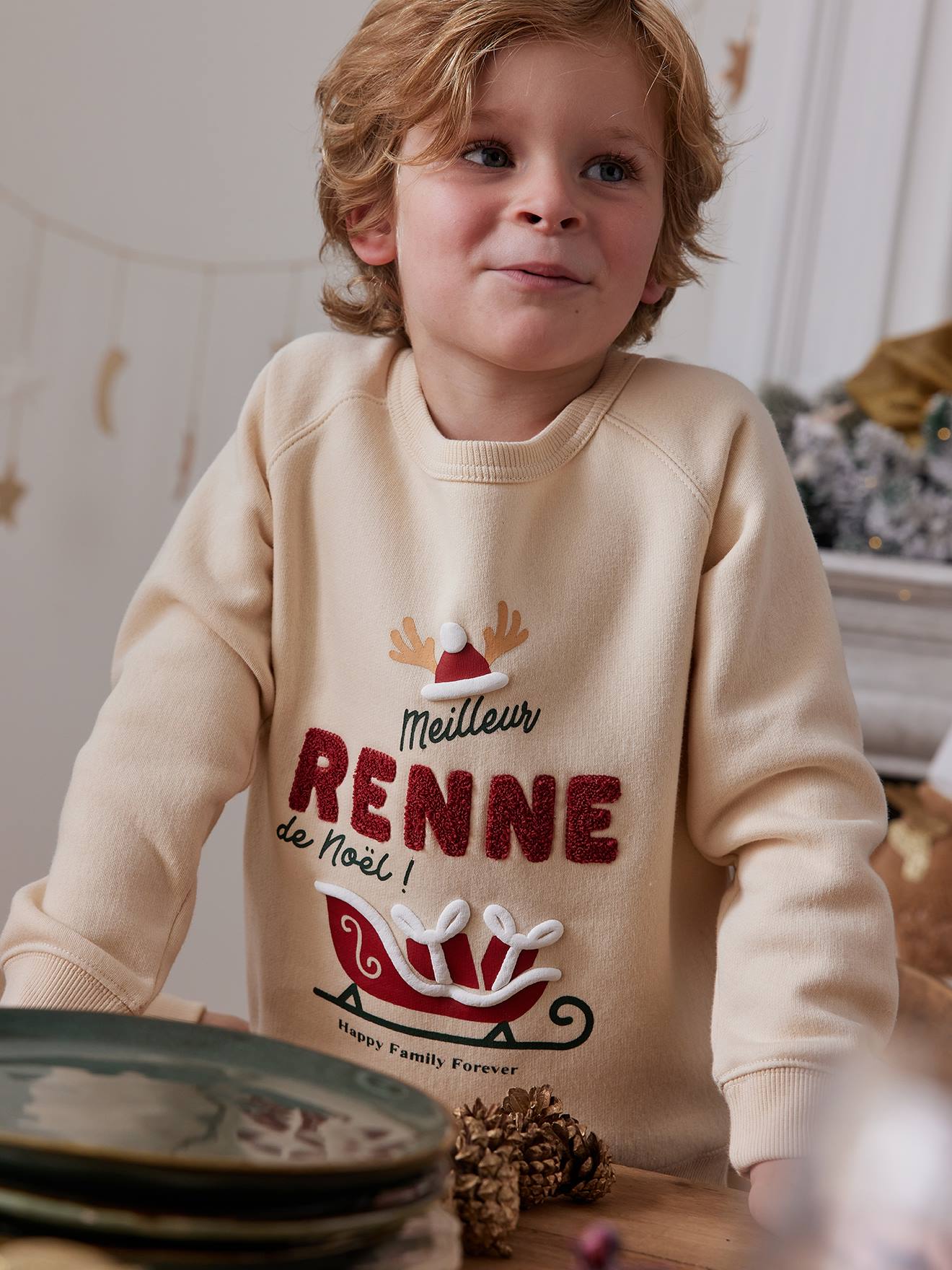 Kindersweater "meilleur renne de Noël" familie-capsulecollectie vanille