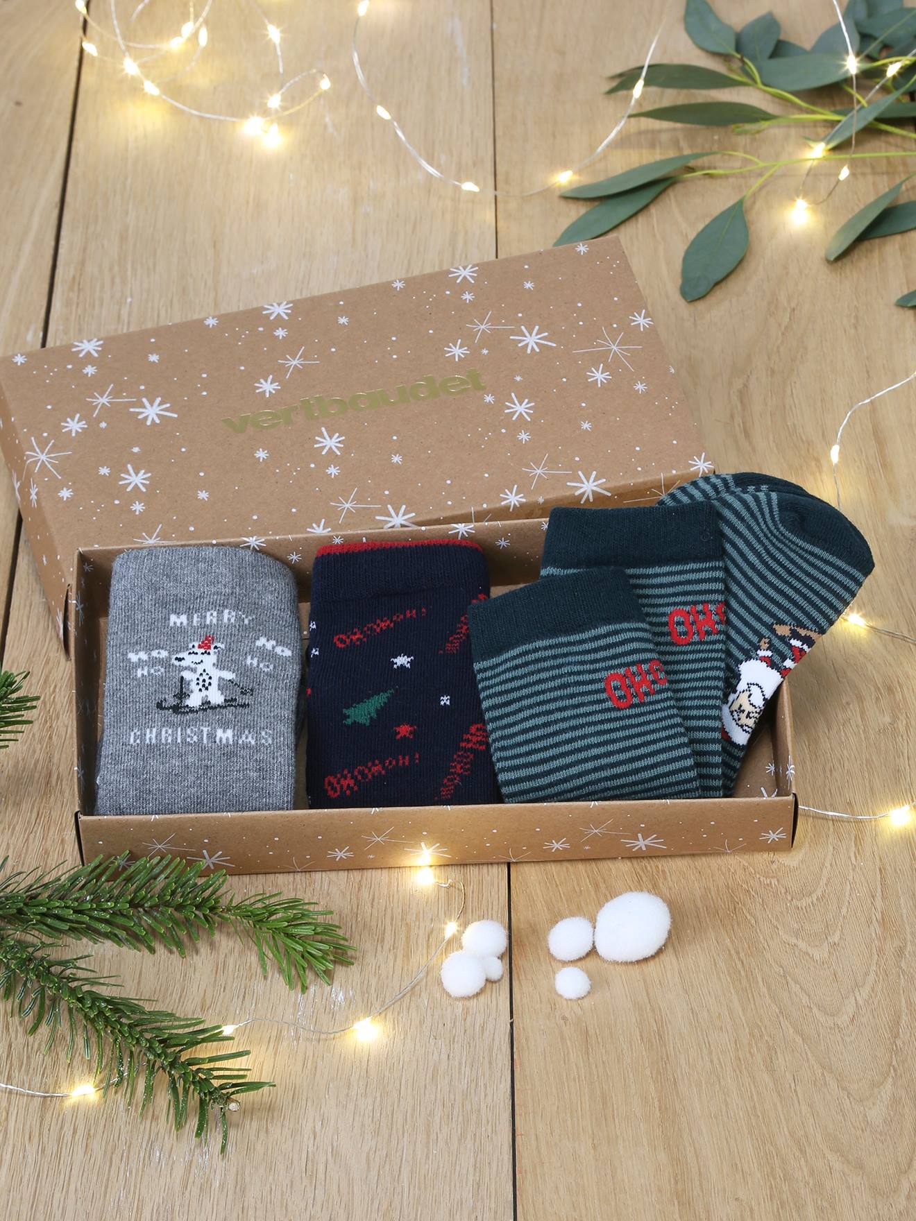 Kerstpakket met 3 paar jongenssokken nachtblauw