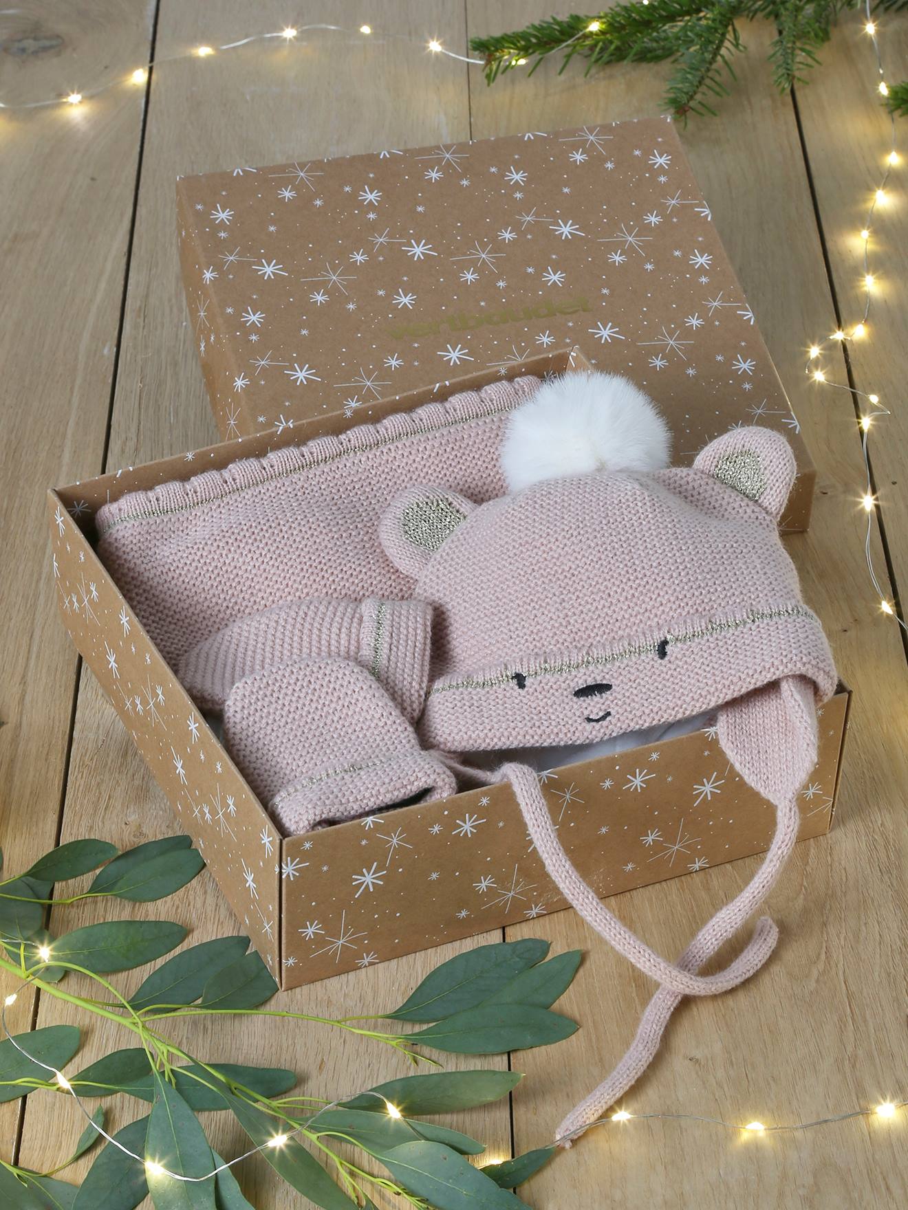 Vertbaudet Kerstset muts + sjaal + wanten voor babymeisjes