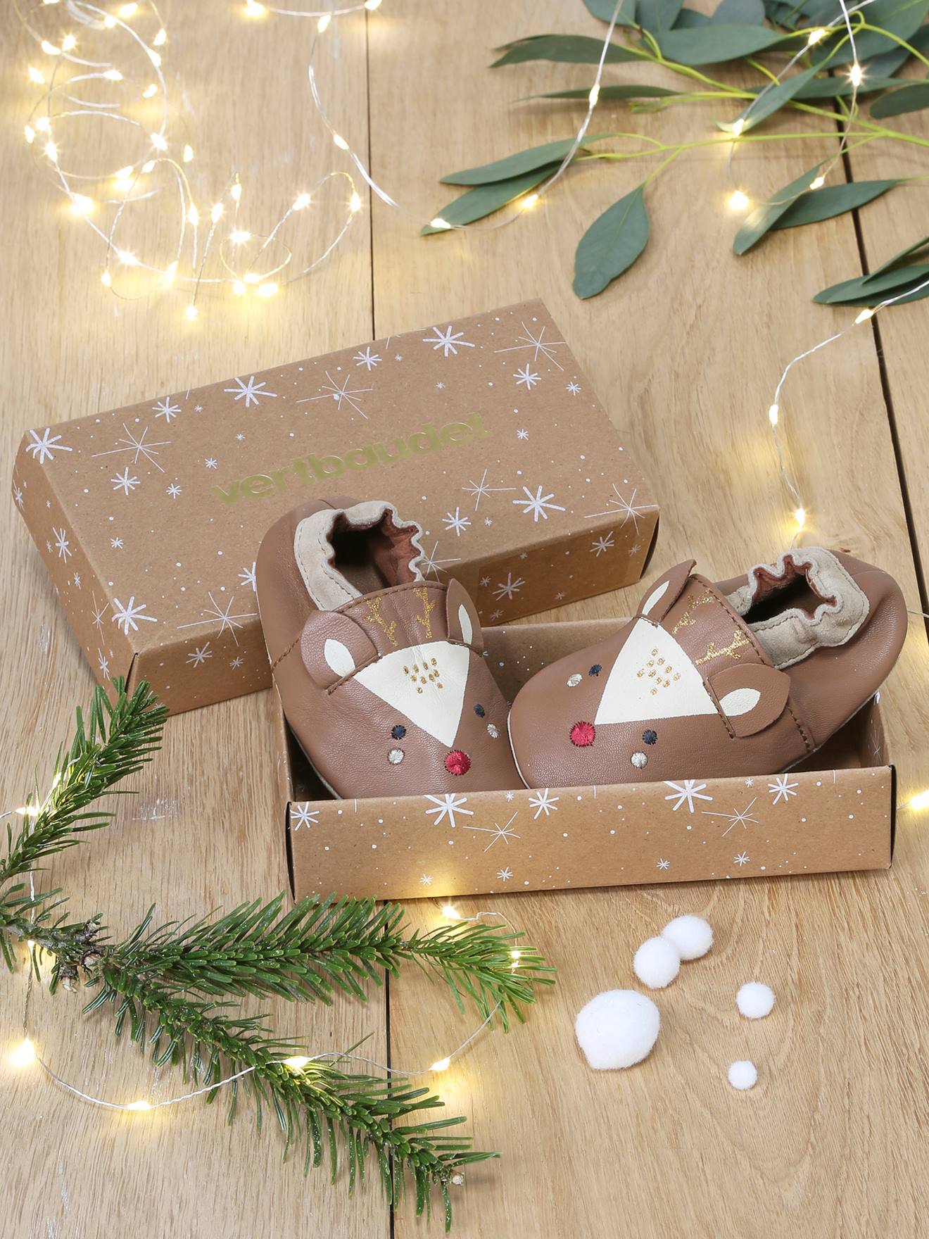 Elastische leren babyschoentjes in soepel leer Rendier bruin