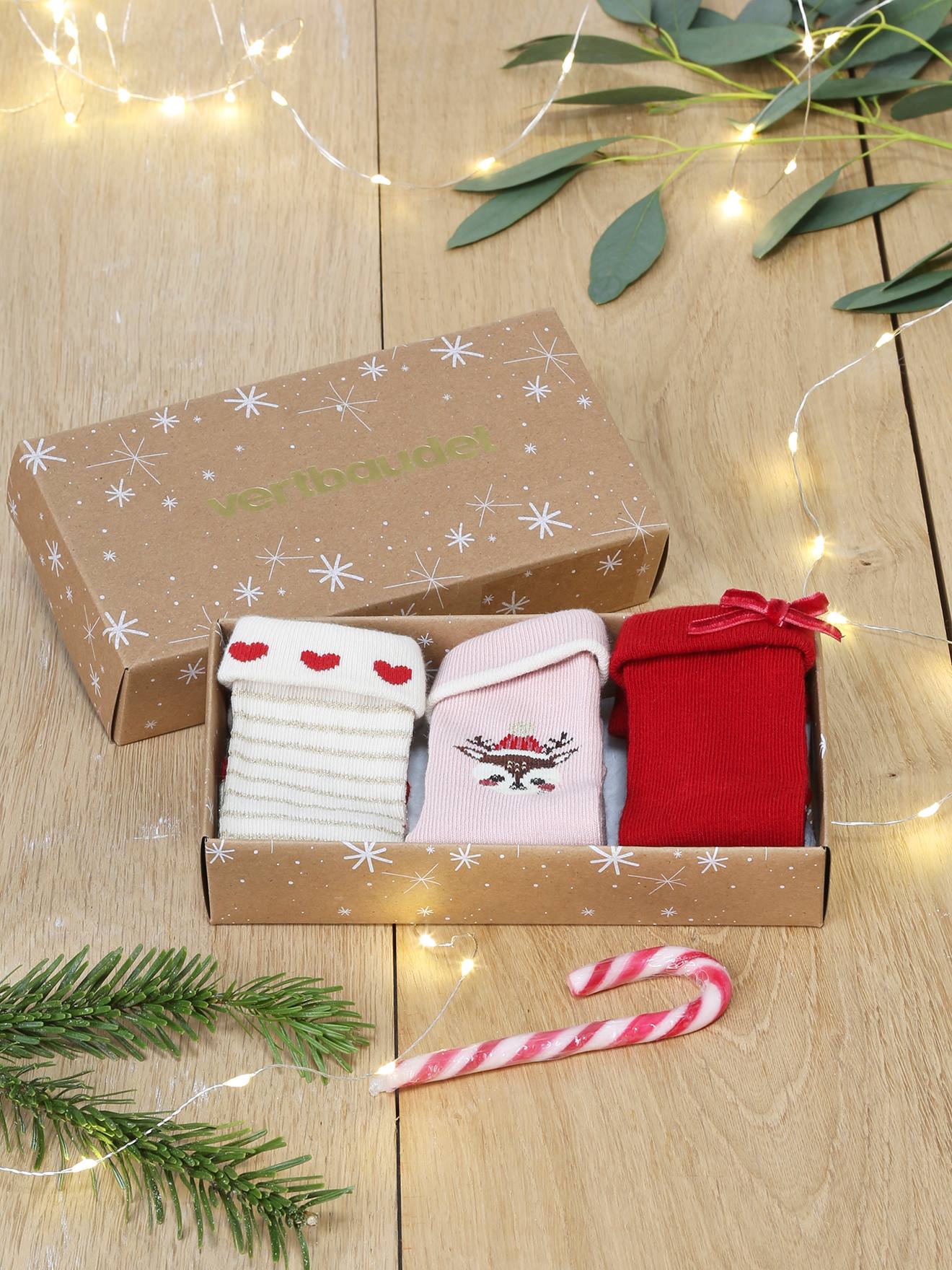 Set met 3 paar kerstsokken babymeisjes roze (poederkleur)