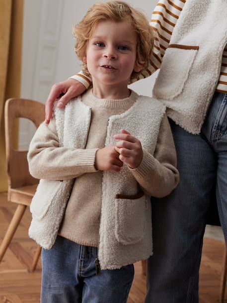 Omkeerbaar mouwloos vest voor kinderen familie-capsulecollectie ecru - vertbaudet enfant 