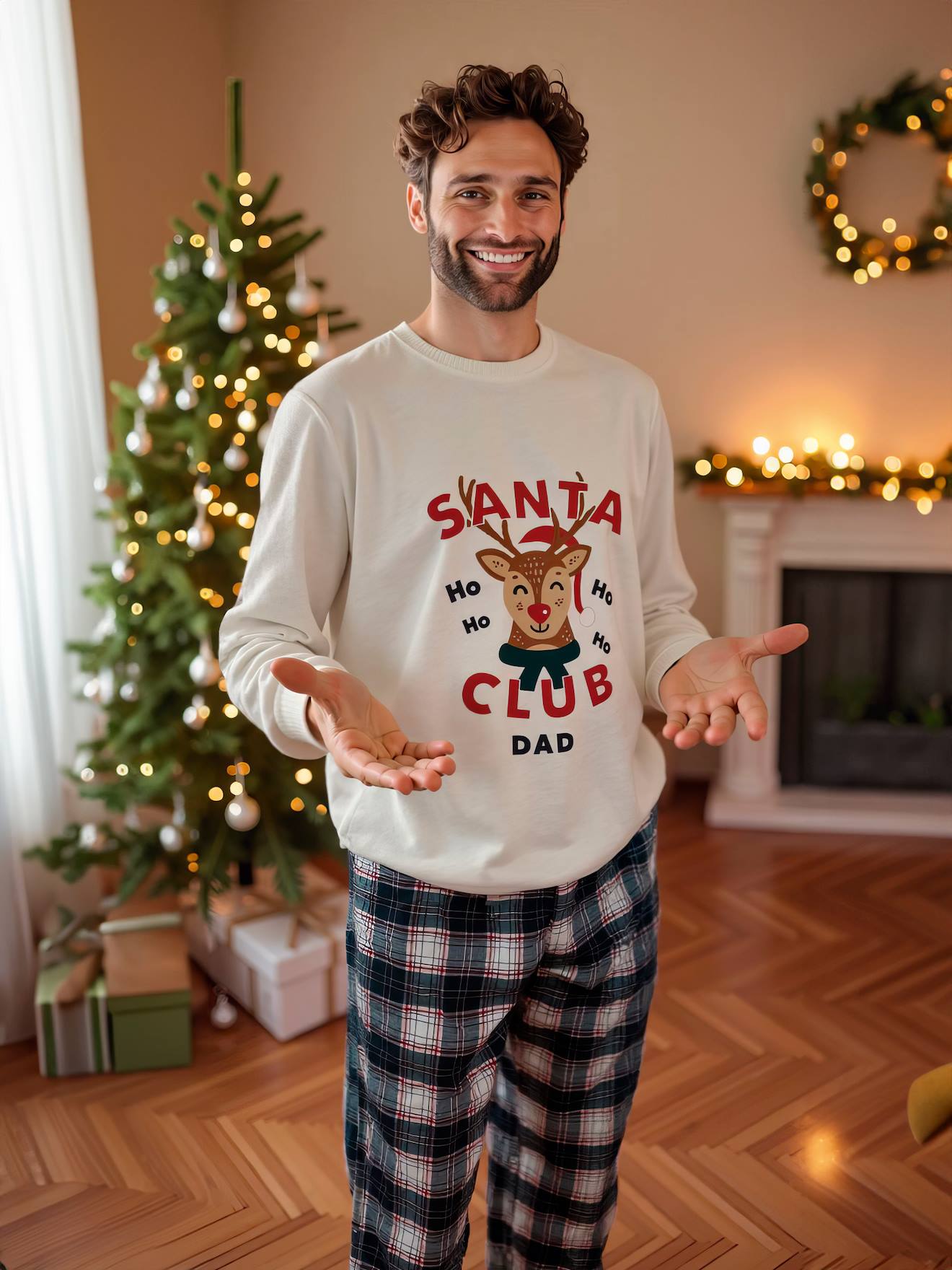 Kerstpyjama voor heren "Santa Club" familie-capsulecollectie ecru