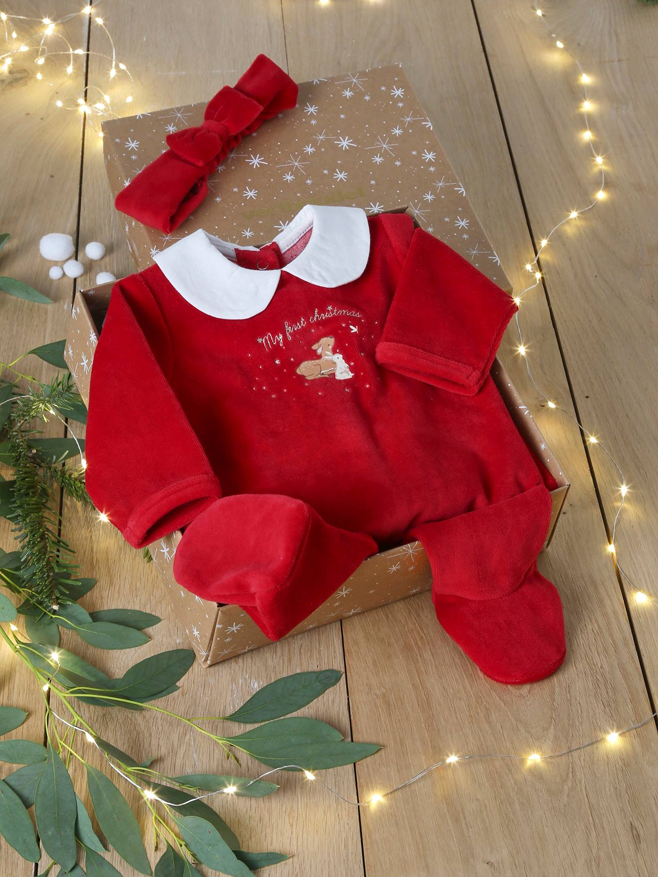 Baby Weihnachts-Geschenkset: Strampler & Haarband Oeko-Tex rood