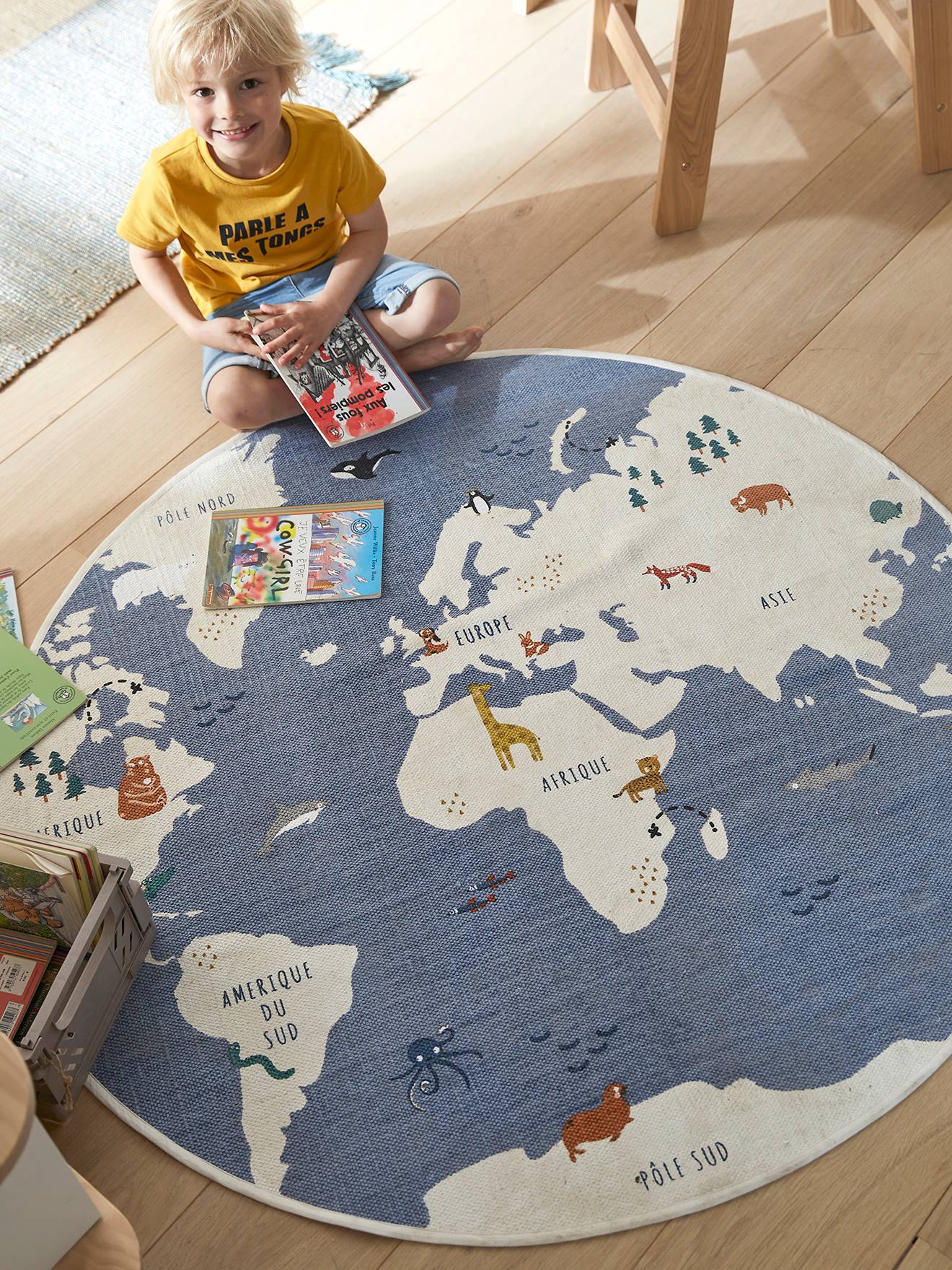 Rond tapijt Wereldkaart blauw/meerkleurig