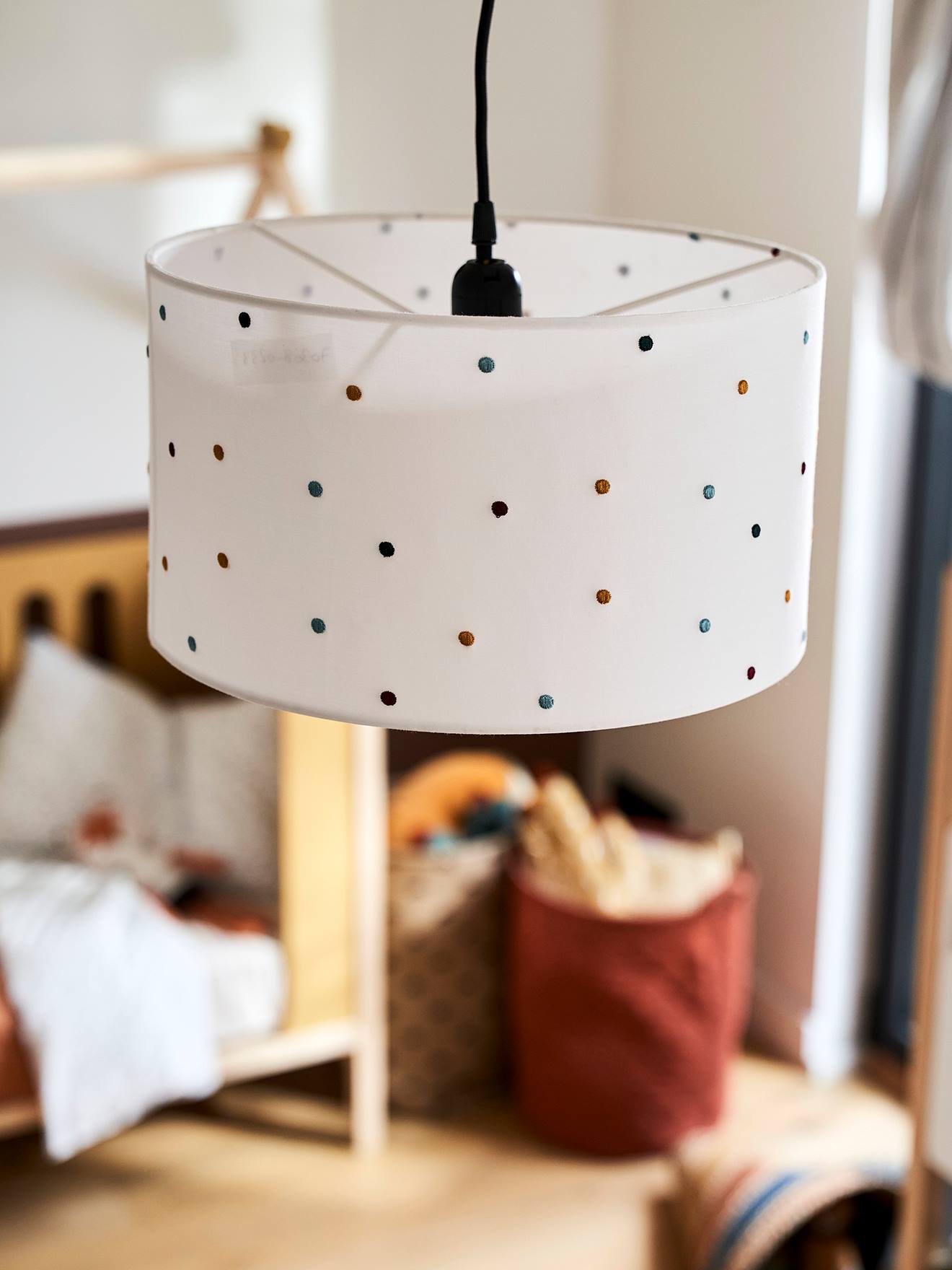 Lampenkap voor lamp met geborduurde stippen beige /meerkleurig