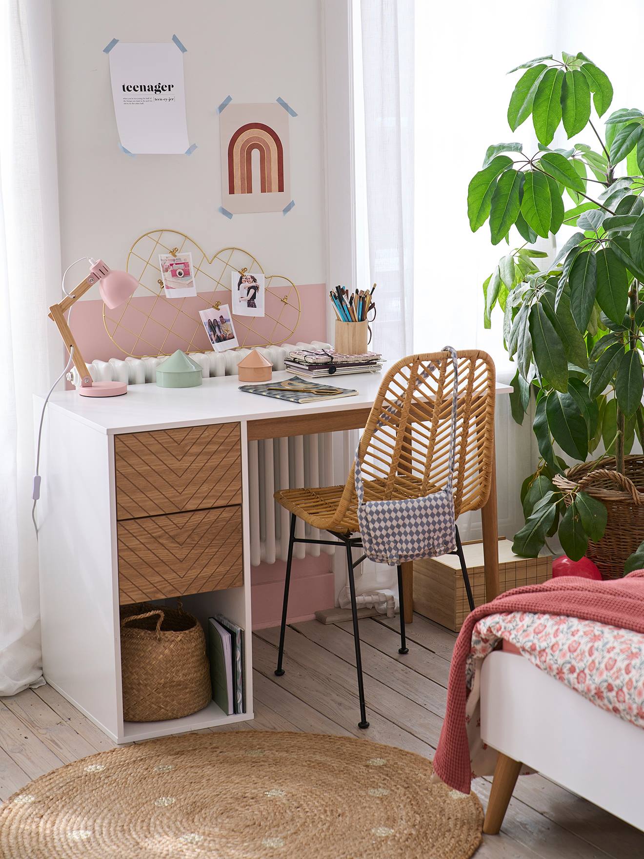 Bureau CHEVRONS-lijn wit/hout