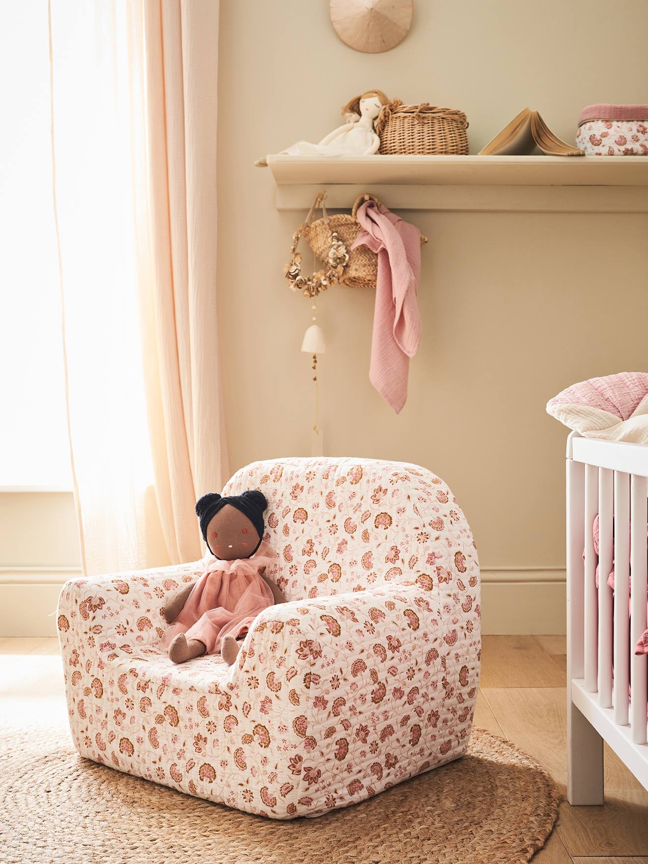 Personaliseerbare fauteuil van katoenen gaasschuim Indiase folk roze, bedrukt