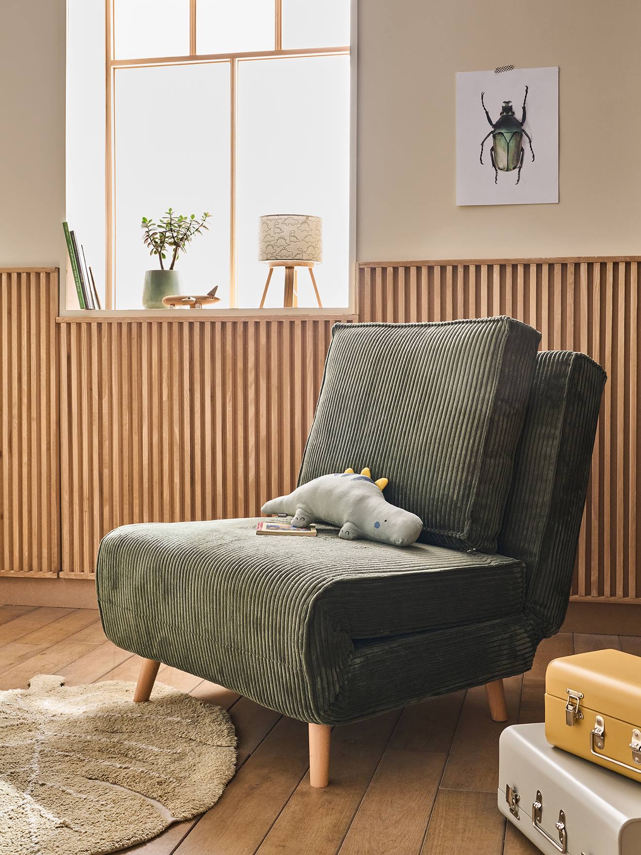 Veranderbaar bankje 1 plaats van ribfluweel groen