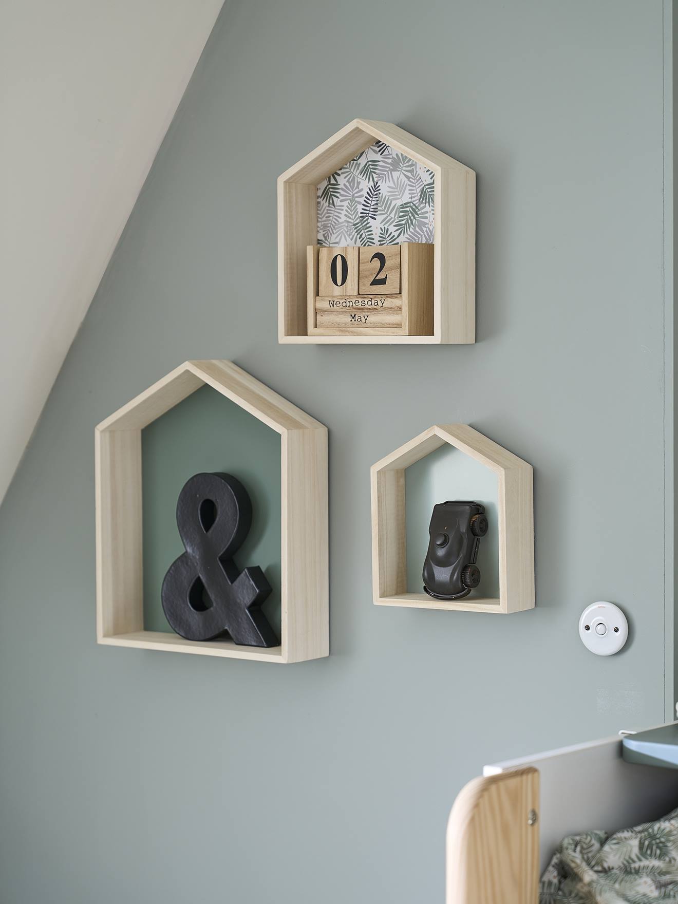 Set van 3 houten huisplanken blauwgroen