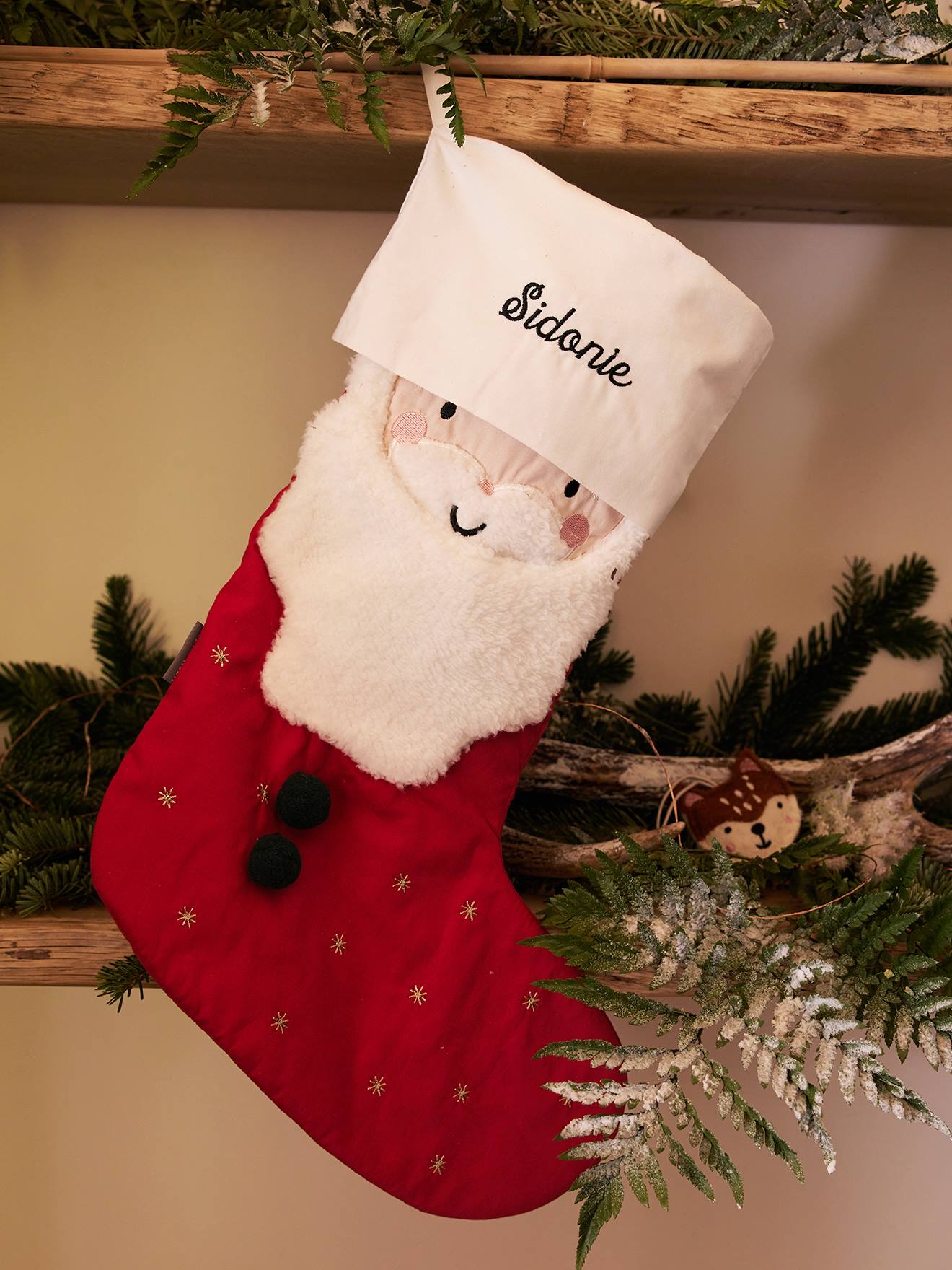 Personaliseerbare kerstsok Kerstman rood afbeelding