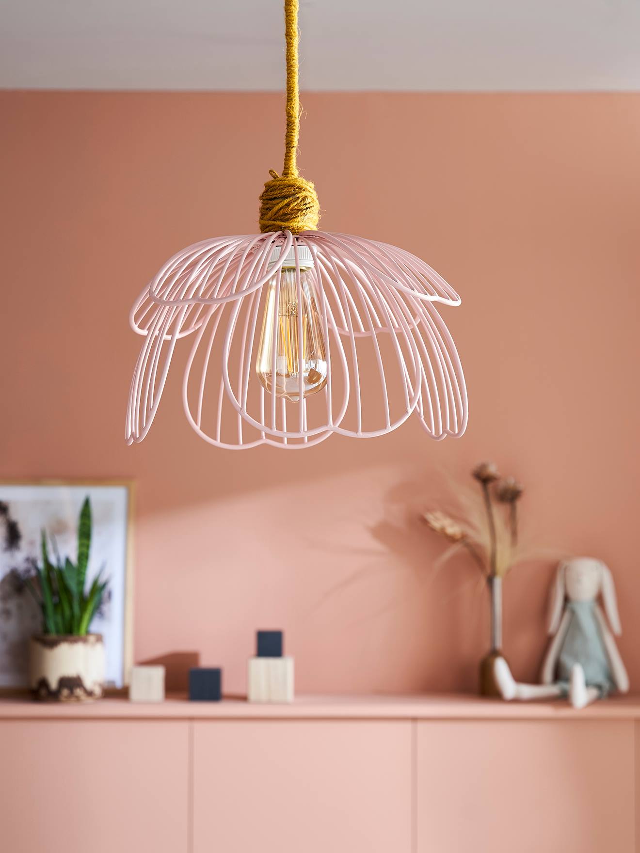 Metalen lampenkap Bloem roze