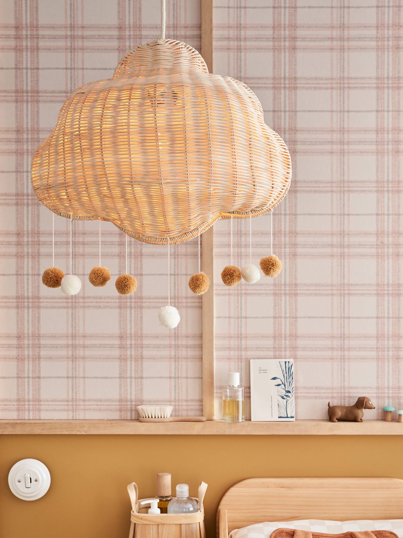 Rotan lampenkap wolk goudbeige