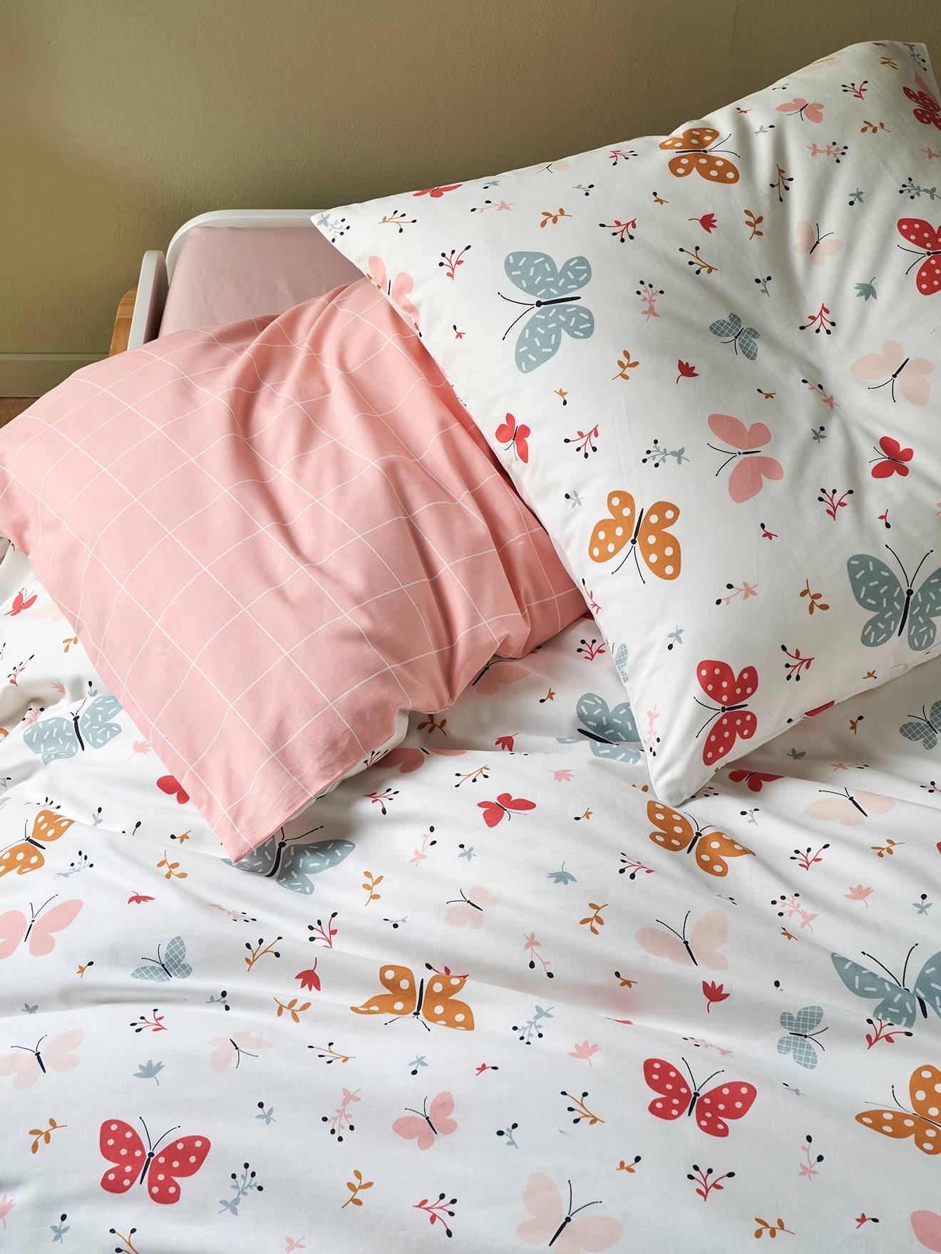 Set dekbedovertrek + kussensloop voor kinderen VLINDERS Basics roze afbeelding