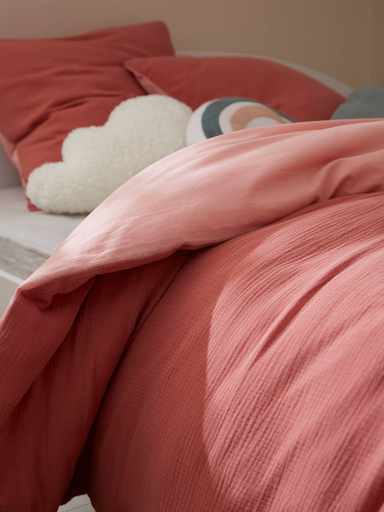 100% tweekleurige dekbedhoes + kussensloop van katoengaas kinderen roze afbeelding