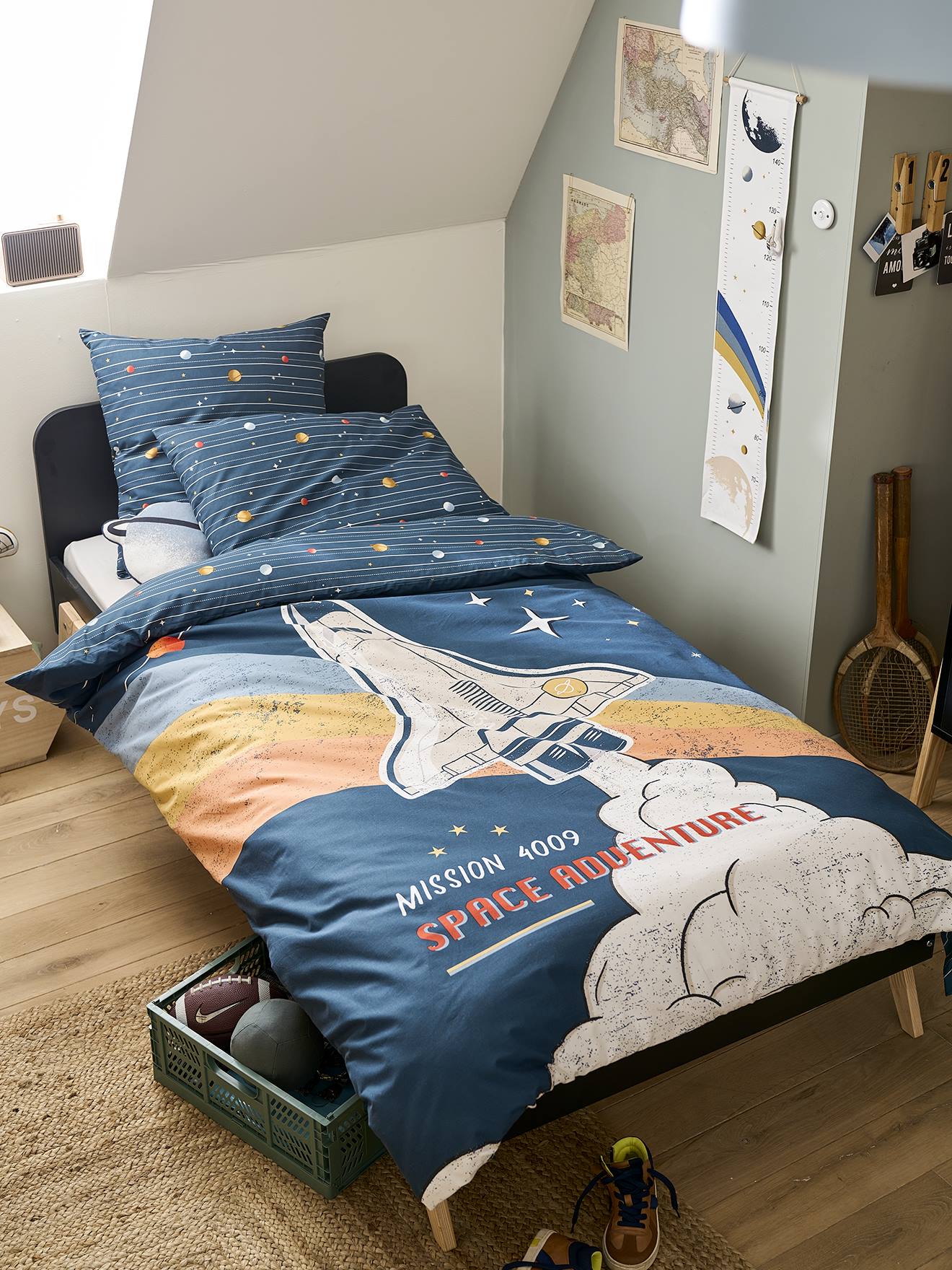 Kinderset dekbedovertrek + kussensloop van gerecycled katoen SPACE ADVENTURE meerkleurig afbeelding