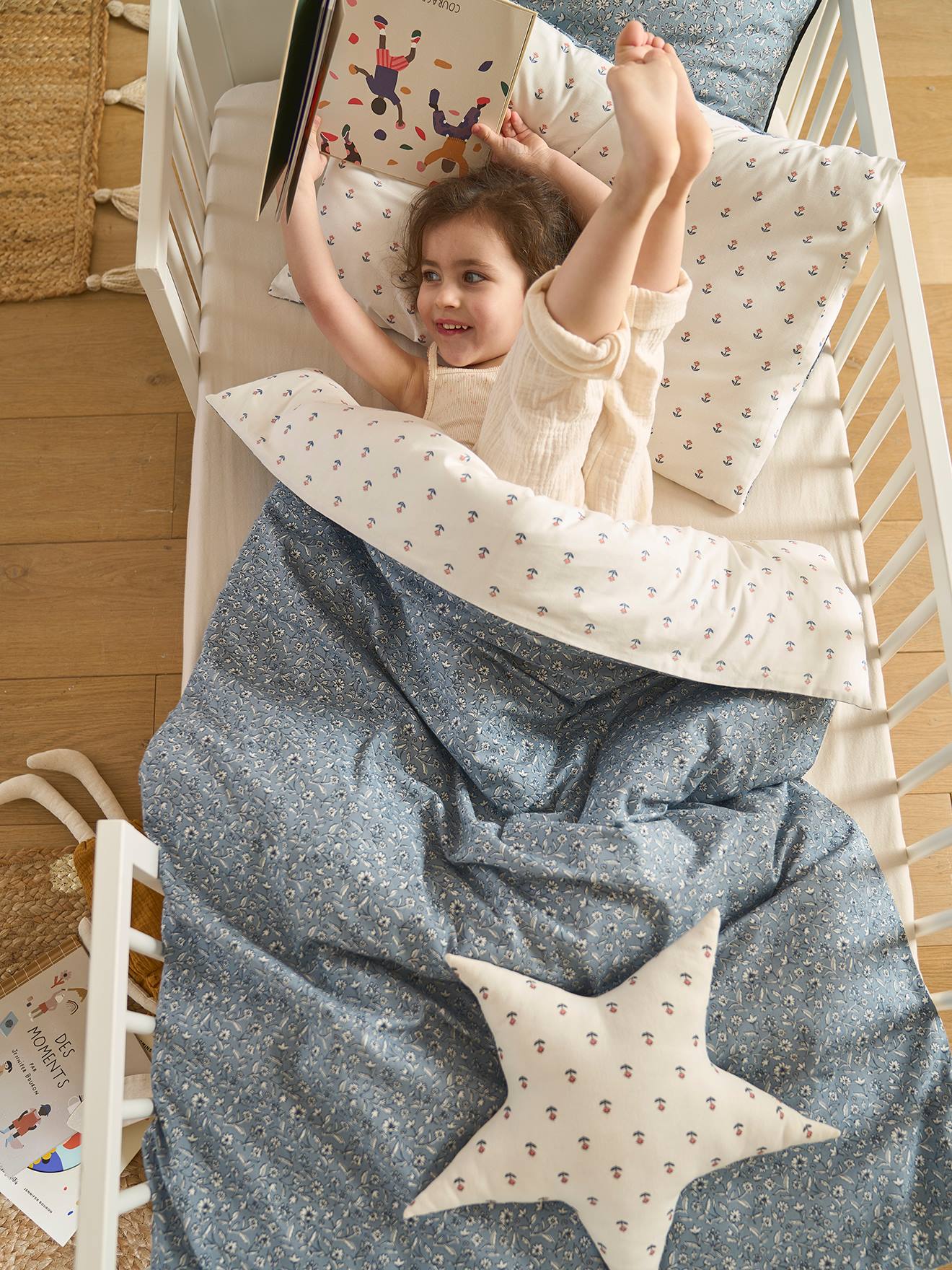 Omkeerbaar baby-dekbedovertrek INDIA blauw, bedrukt