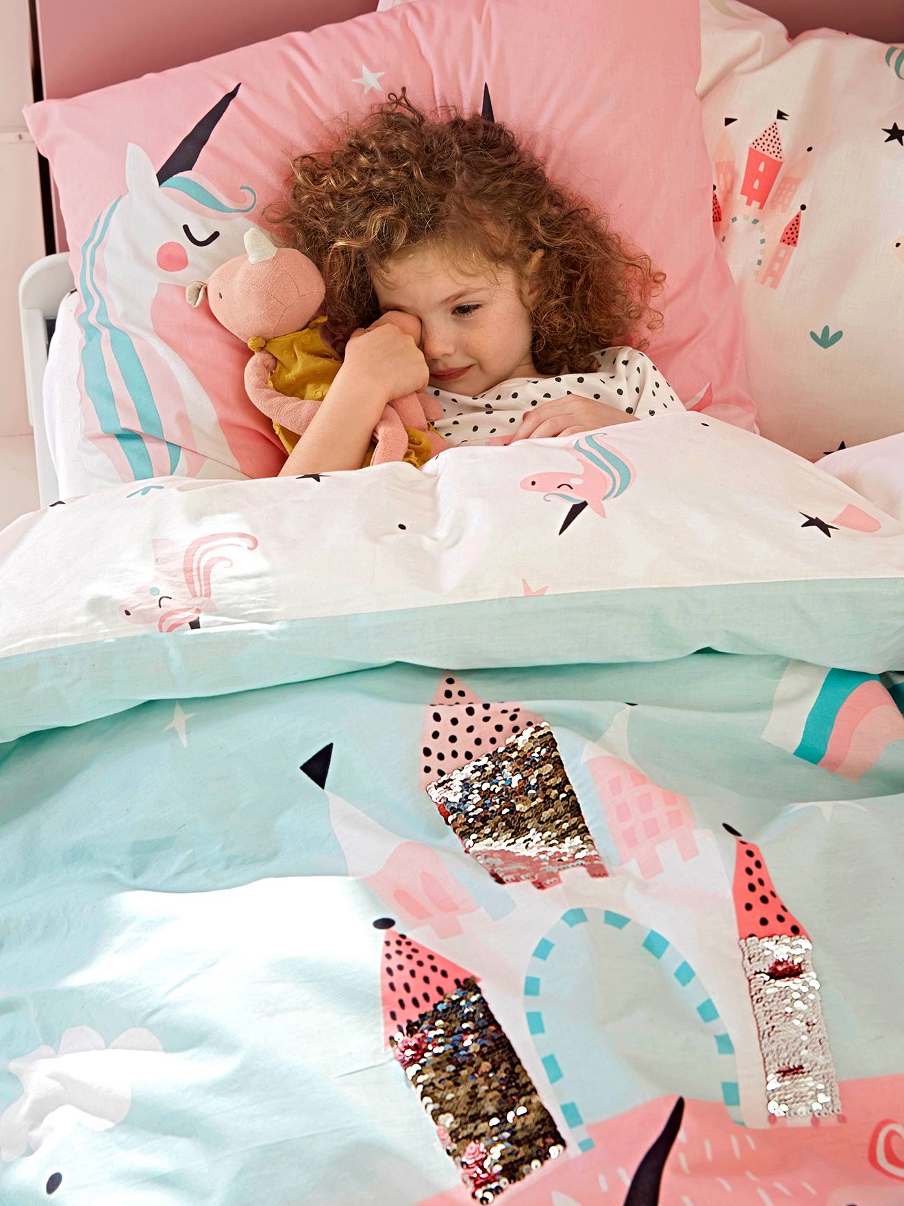 Dekbedovertrek + kussensloop voor meisjes MAGISCHE EENHOORNS lichtblauw afbeelding