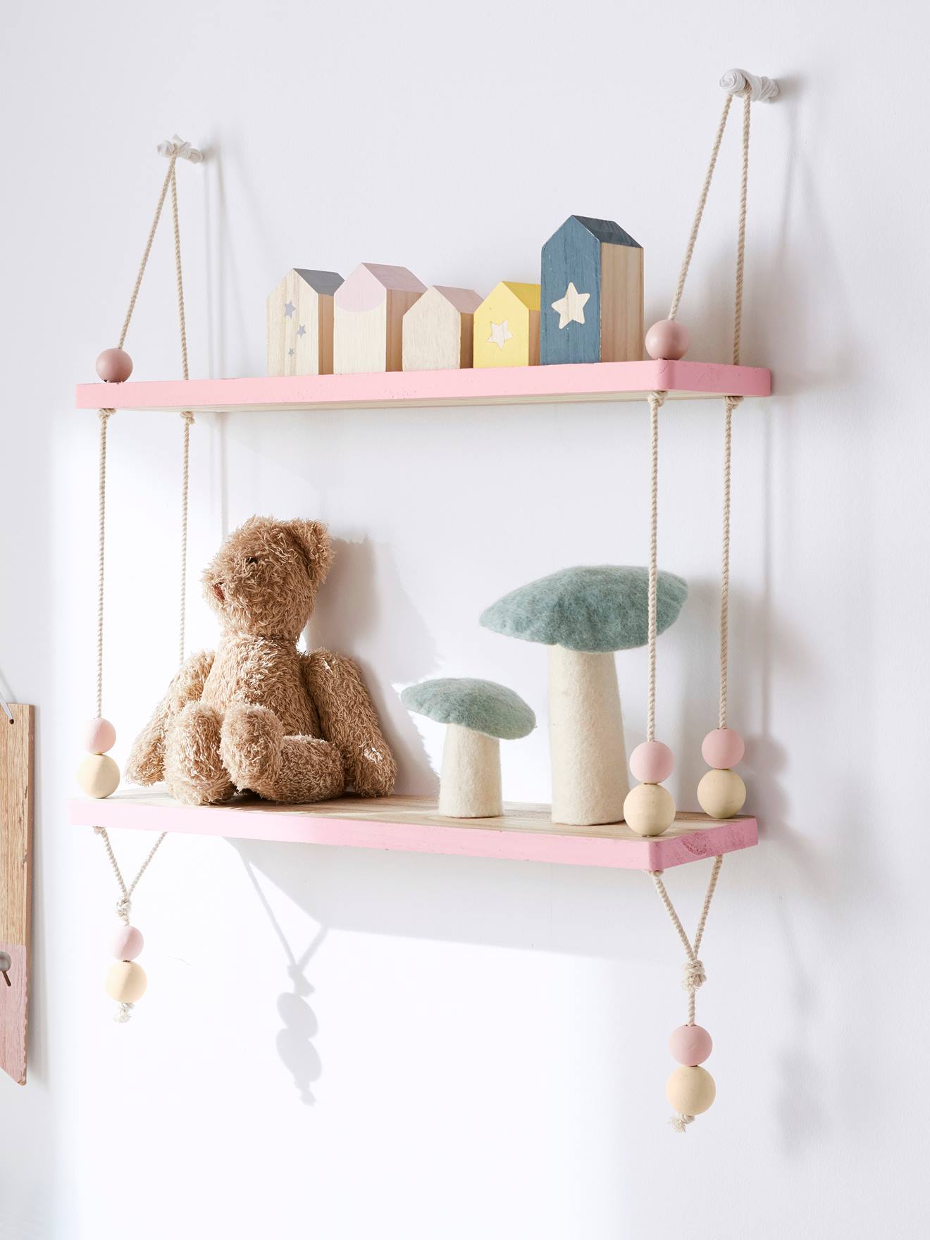 Schommelrekje hout en touw effen lichtbeige met print