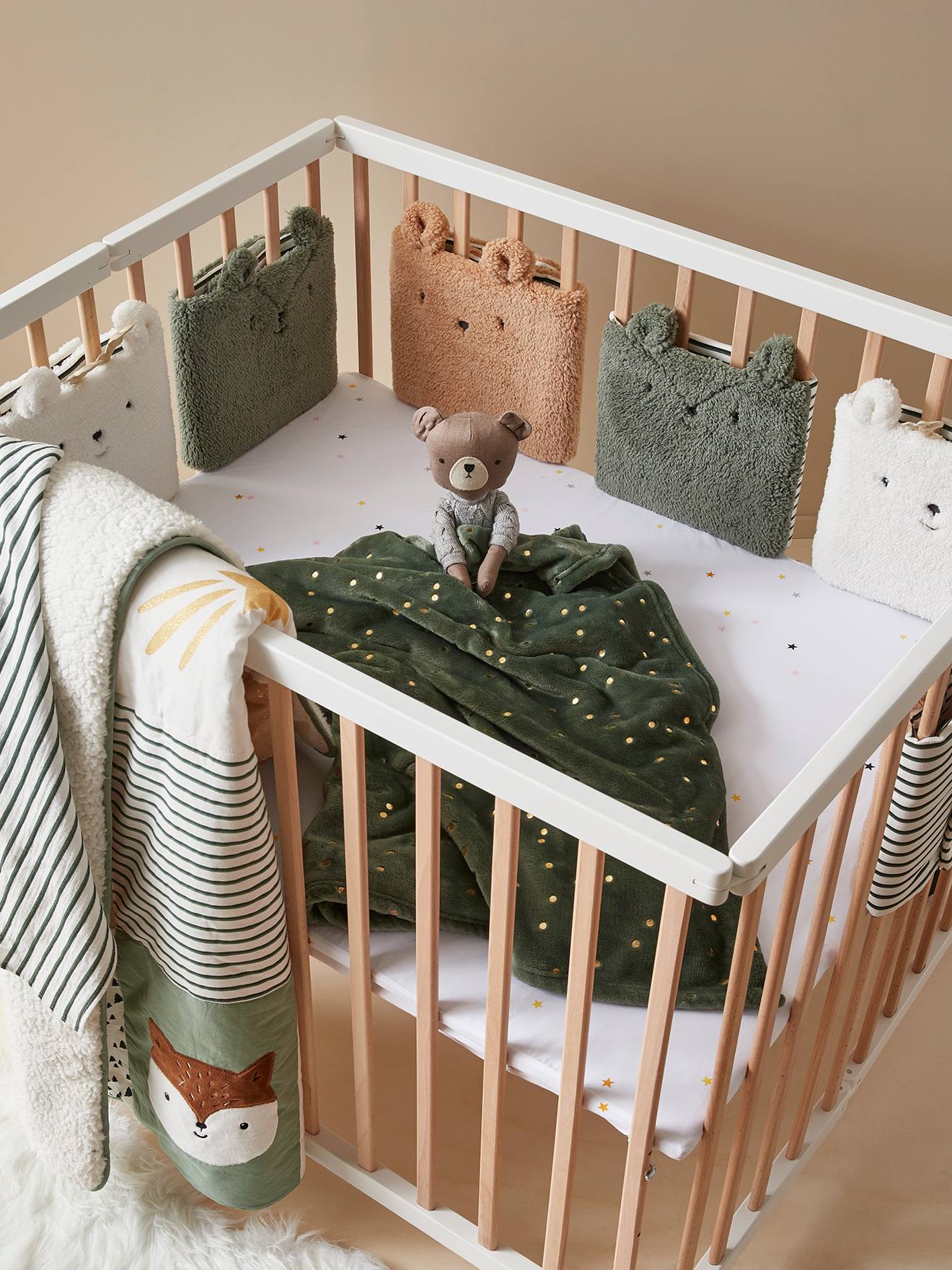 Bedbumper GREEN FOREST Oeko-Tex® ecru/meerkleurig