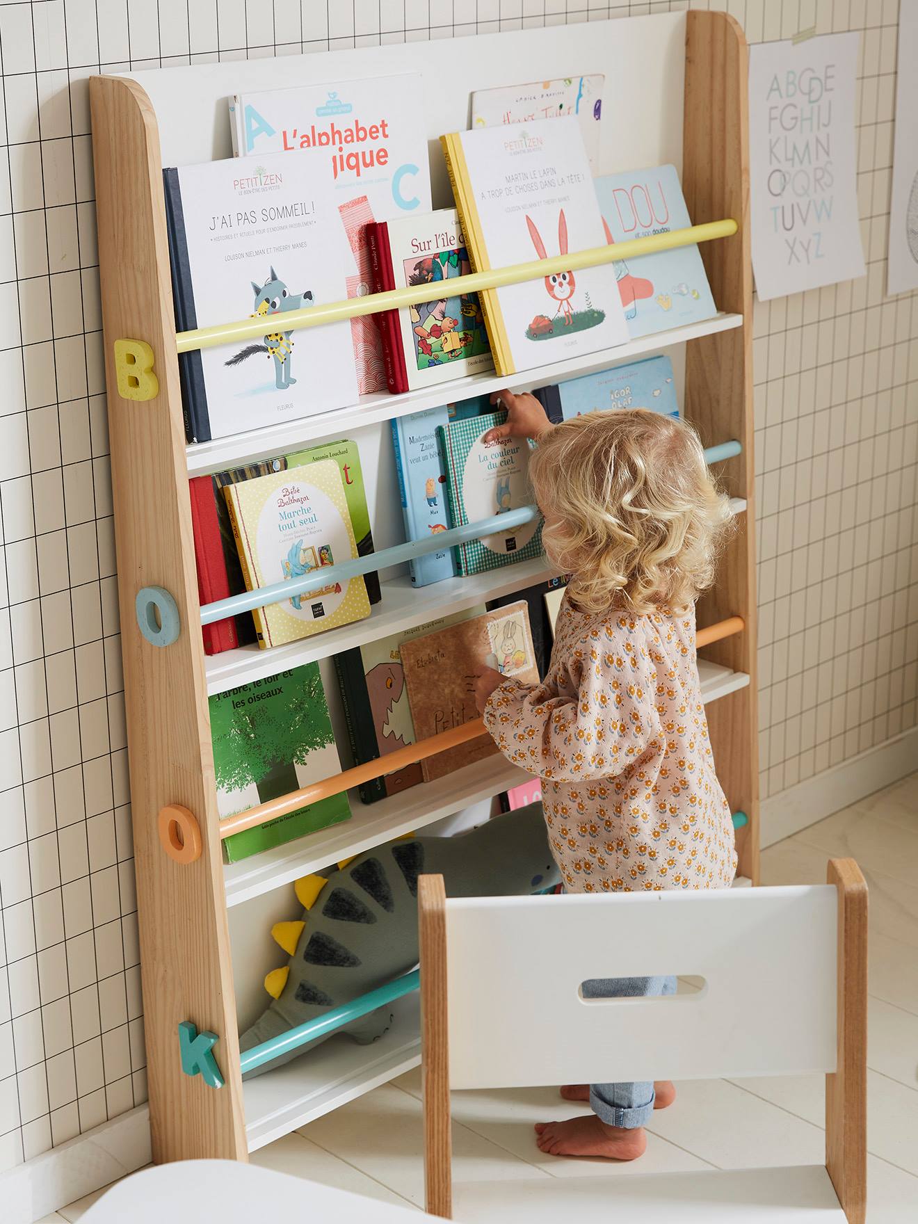 Boekenkast Books wit/hout