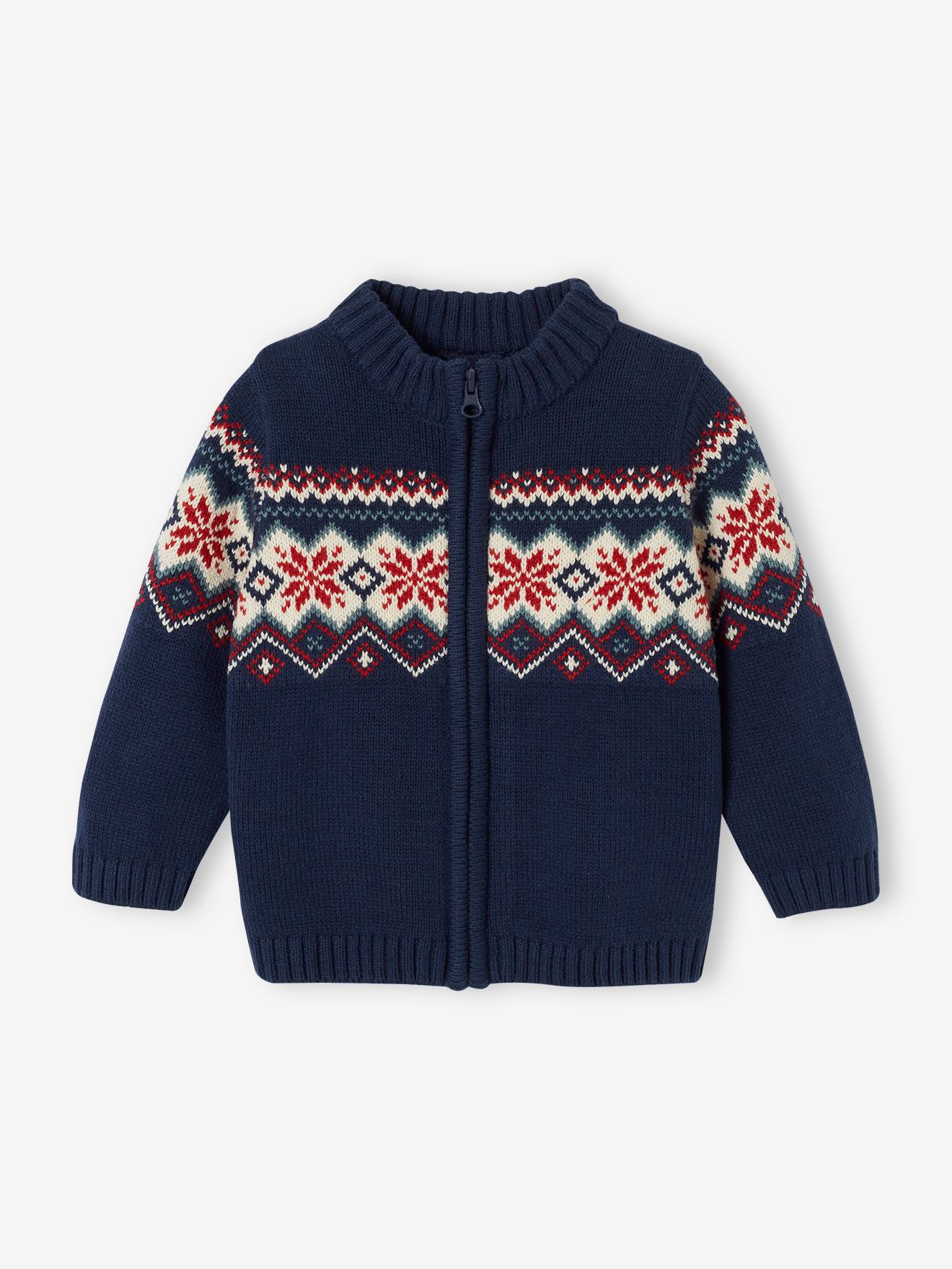 Baby Strickjacke mit Reissverschluss, Jacquardstrick marineblauw